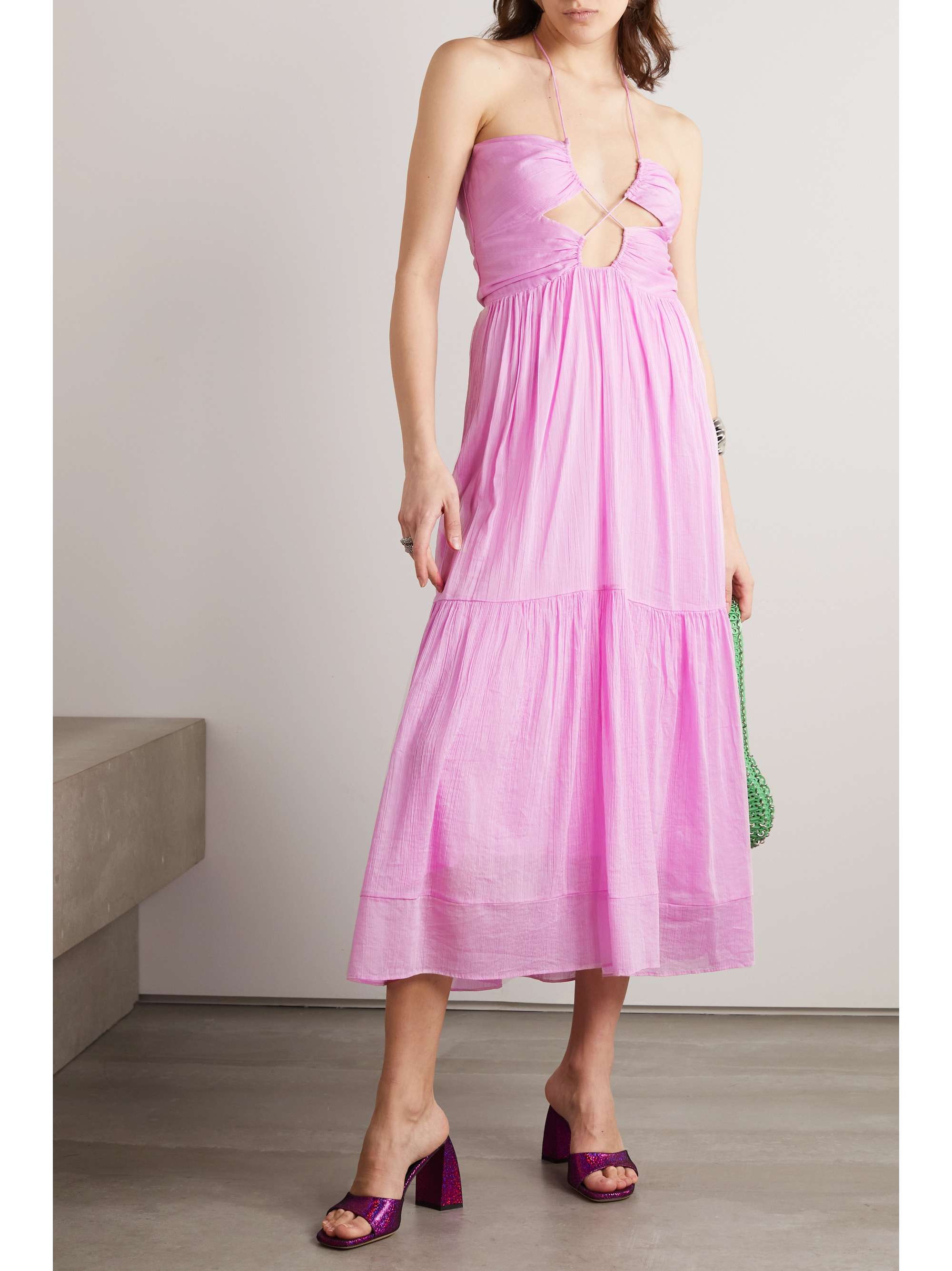 ISABEL MARANT Birona cutout cotton and silk-blend crepon halterneck midi dress