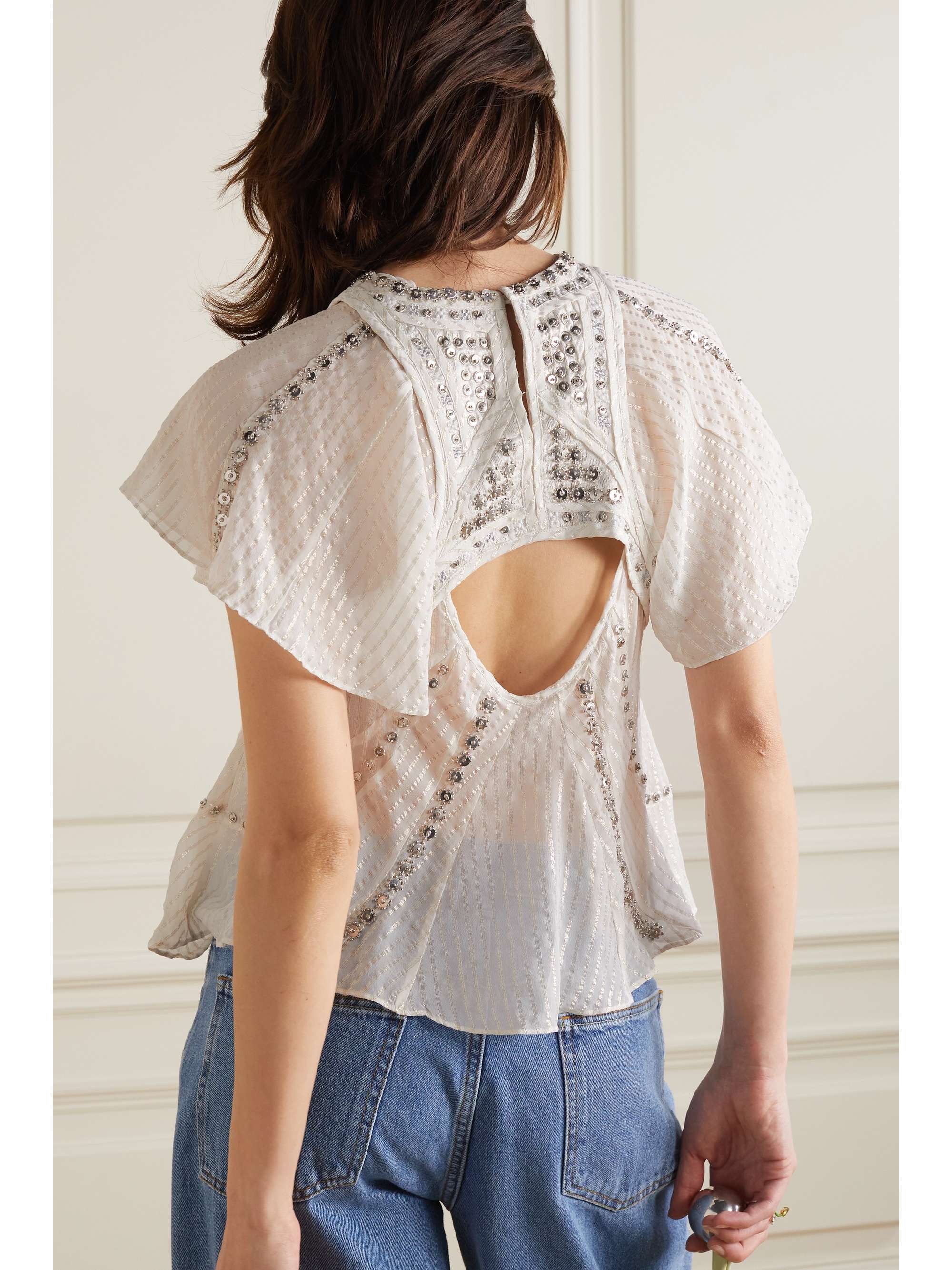 ISABEL MARANT Embellished cutout striped silk blouse