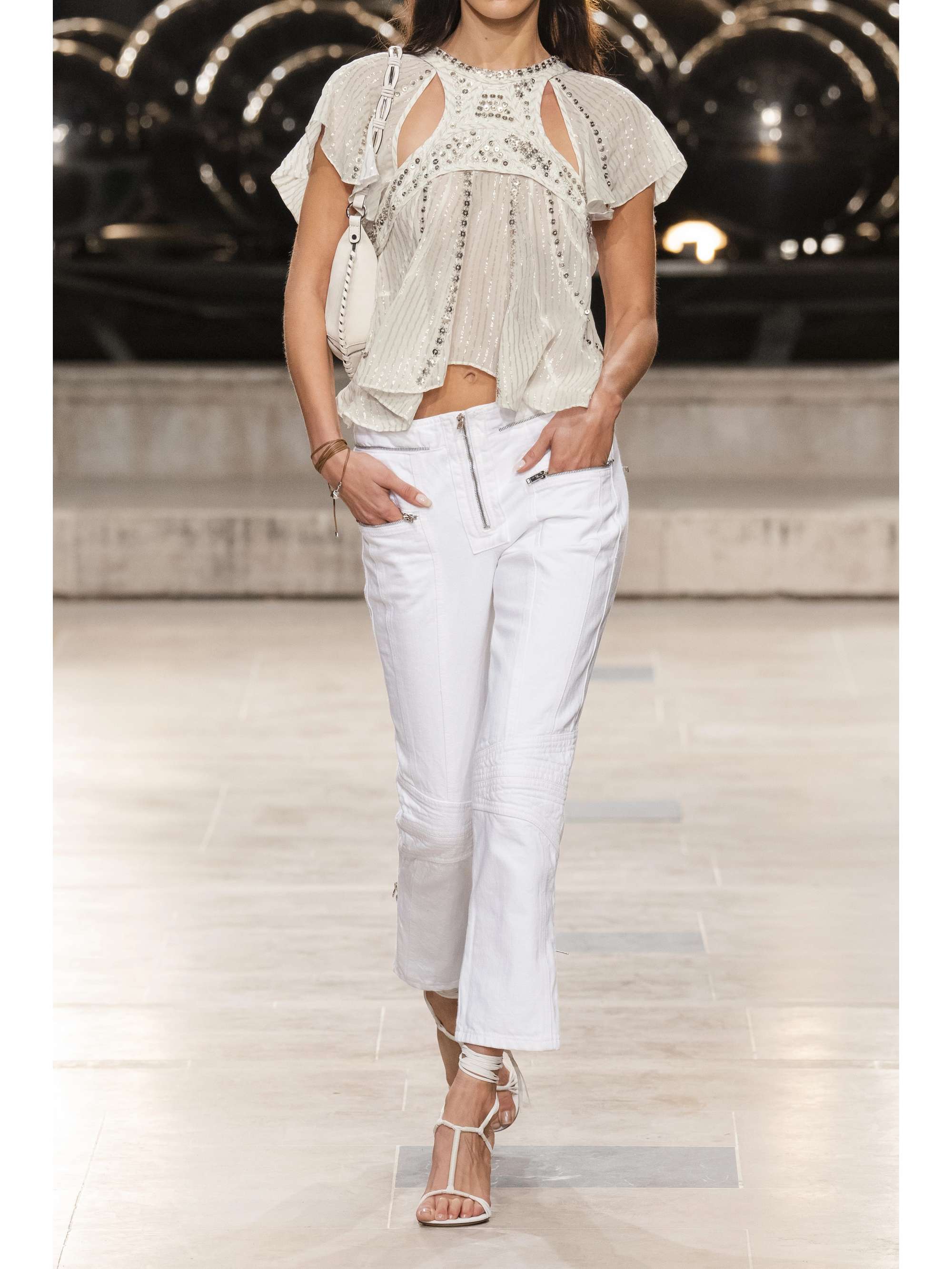 ISABEL MARANT Embellished cutout striped silk blouse