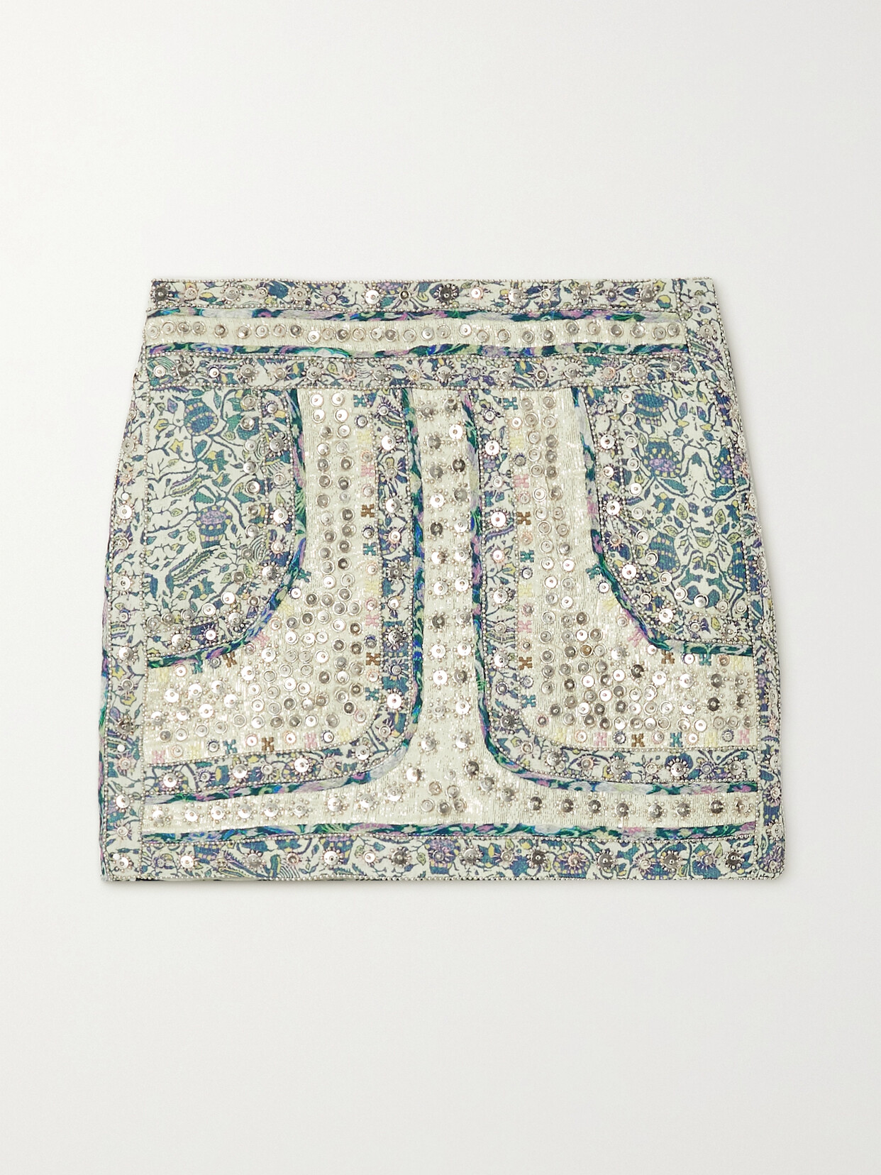 Isabel Marant Oneila Embellished Embroidered Printed Silk-voile Mini Skirt - Blue