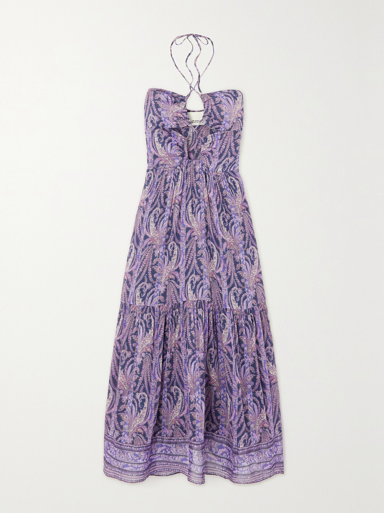 ISABEL MARANT BIRONA CUTOUT PAISLEY-PRINT COTTON AND SILK-BLEND HALTERNECK MIDI DRESS