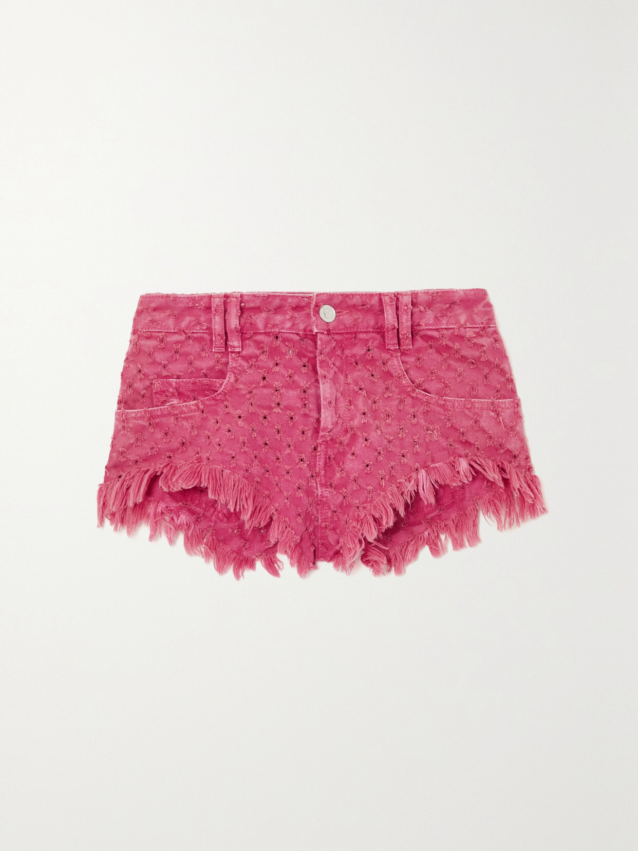 Isabel Marant - Aneida Fringed Distressed Denim Shorts - Pink