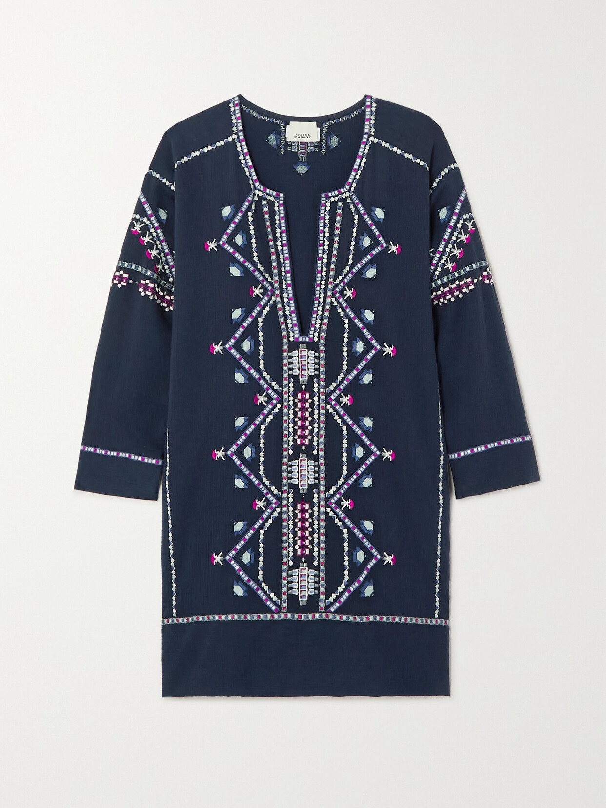 Isabel Marant Chemsi Sequin-embellished Embroidered Cotton Mini Dress - Blue