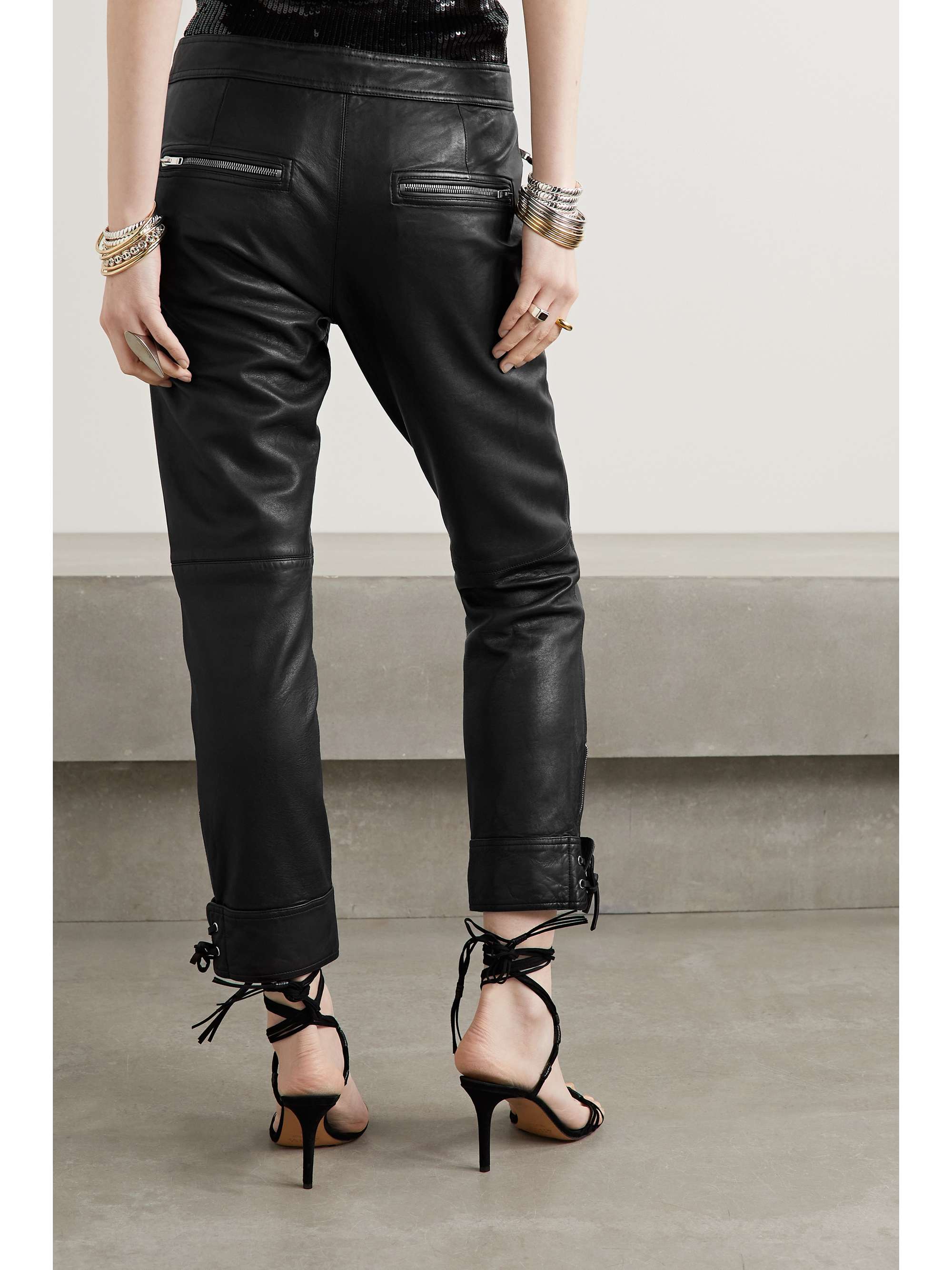 ISABEL MARANT Ciane cropped tie-detailed leather slim-leg pants