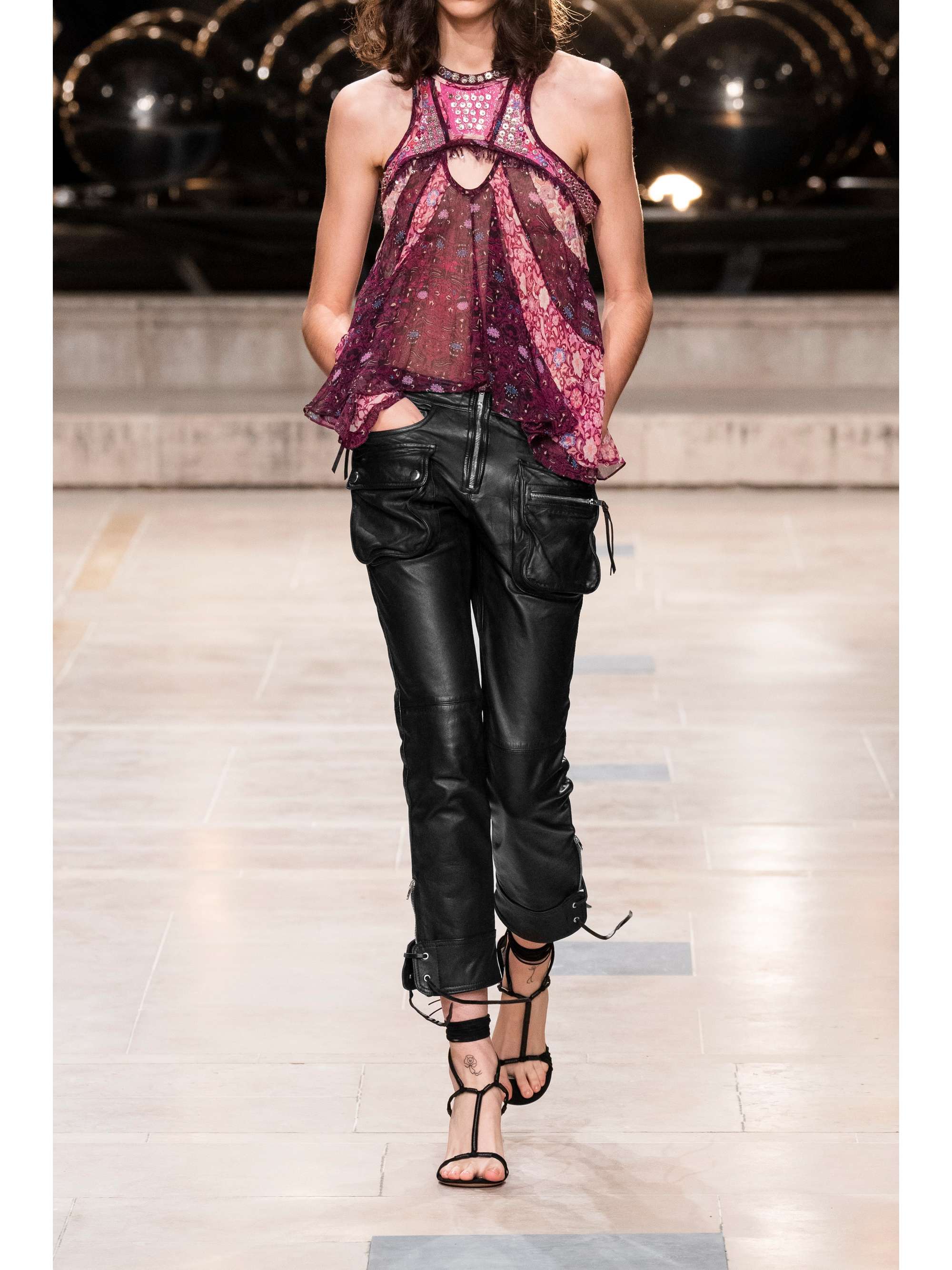 ISABEL MARANT Ciane cropped tie-detailed leather slim-leg pants