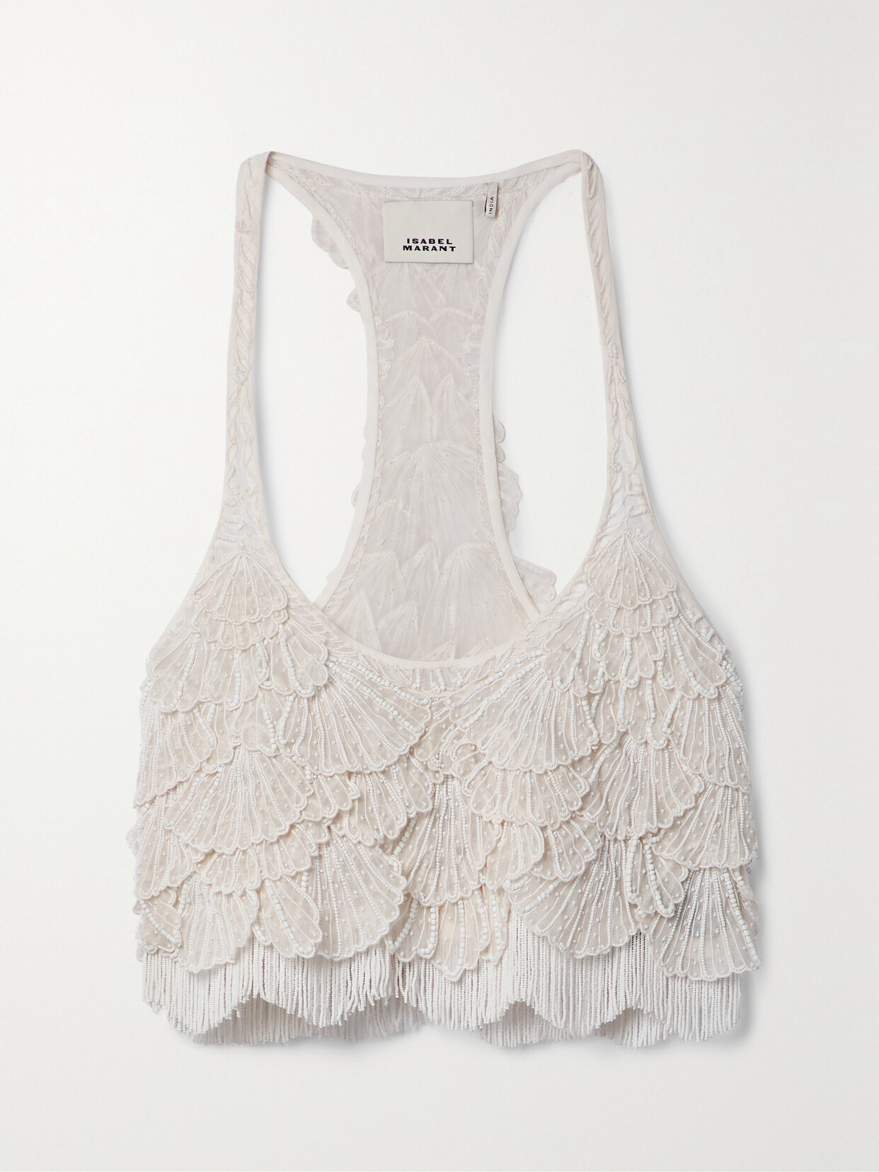 Isabel Marant - Venus Cropped Beaded Appliquéd Silk-muslin Tank - Off-white