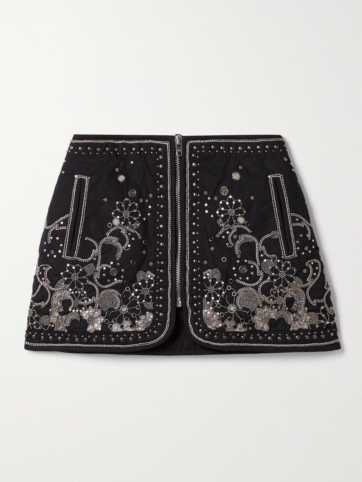 Isabel Marant Blanca Embroidered Embellished Cotton Mini Skirt In Black