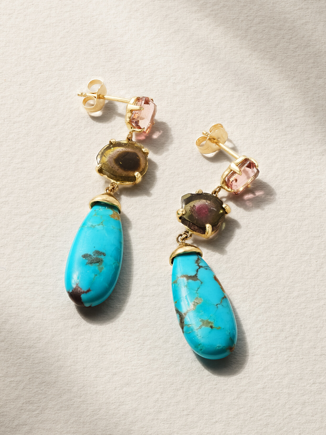 Jacquie Aiche - 14-karat Gold, Turquoise And Tourmaline Earrings - Blue