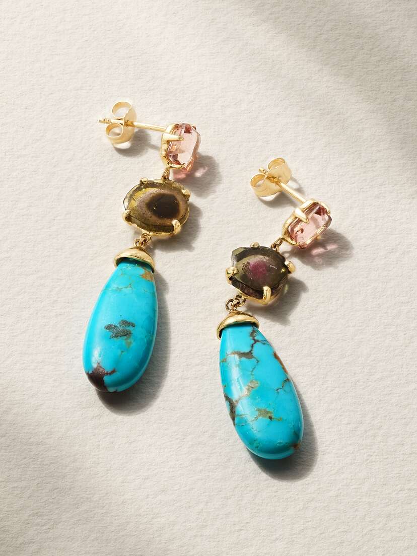Jacquie Aiche 14-karat Gold, Turquoise And Tourmaline Earrings