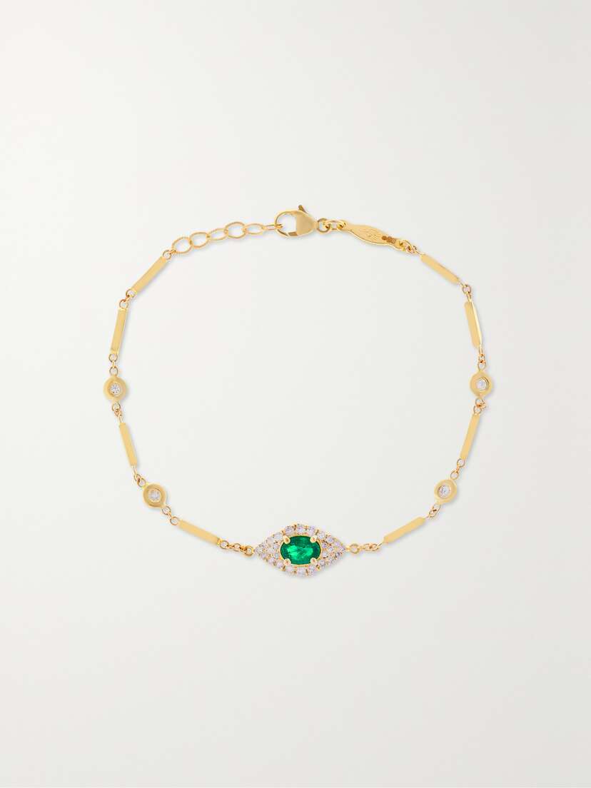 Jacquie Aiche Eye 14-karat Gold, Emerald And Diamond Bracelet