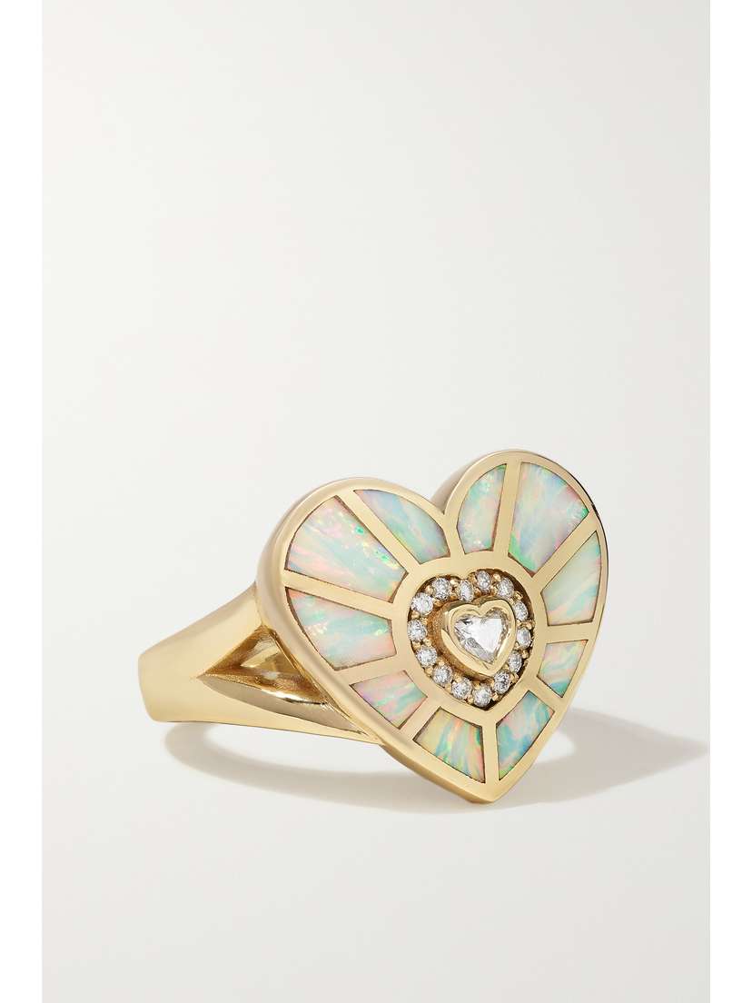 Jacquie Aiche Heart Vortex 14-karat Gold, Opal And Diamond Ring