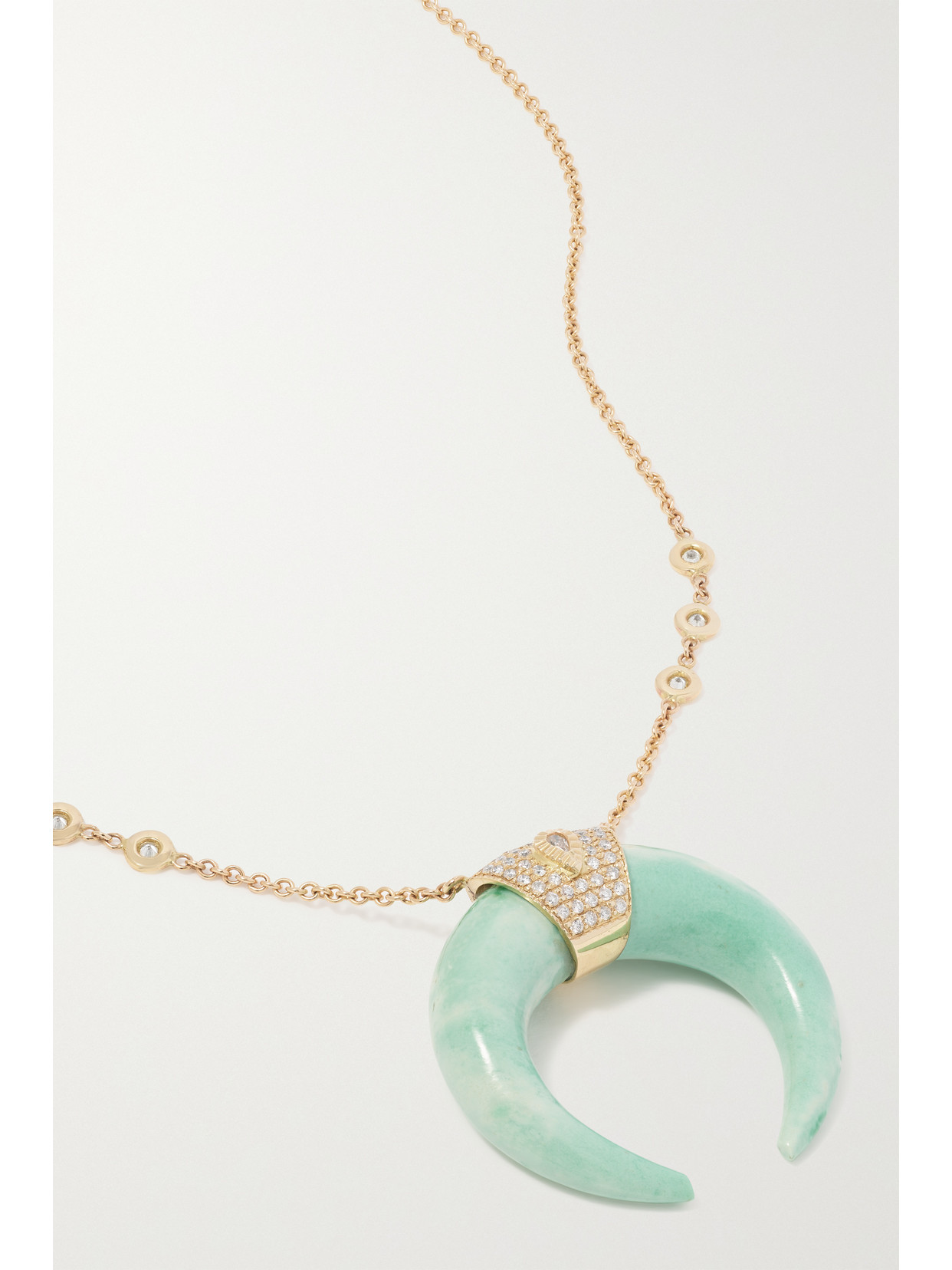 Jacquie Aiche - Double Horn 14-karat Gold, Variscite And Diamond Necklace - One size