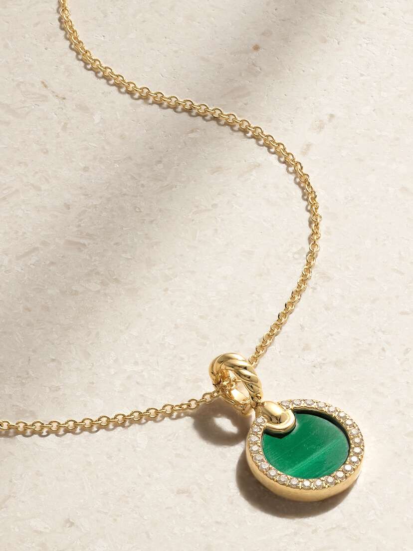 David Yurman Elements 18-karat Gold, Malachite And Diamond Necklace