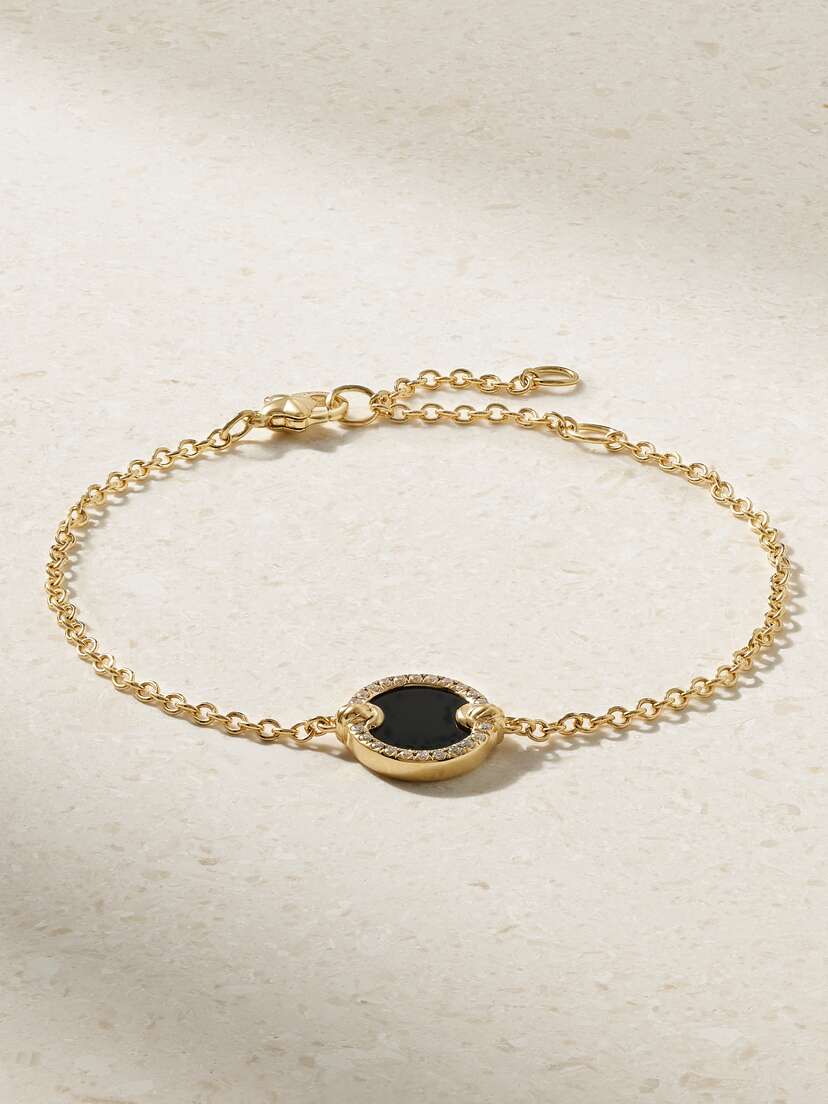 David Yurman Petite Elements 18-karat Gold, Onyx And Diamond Bracelet