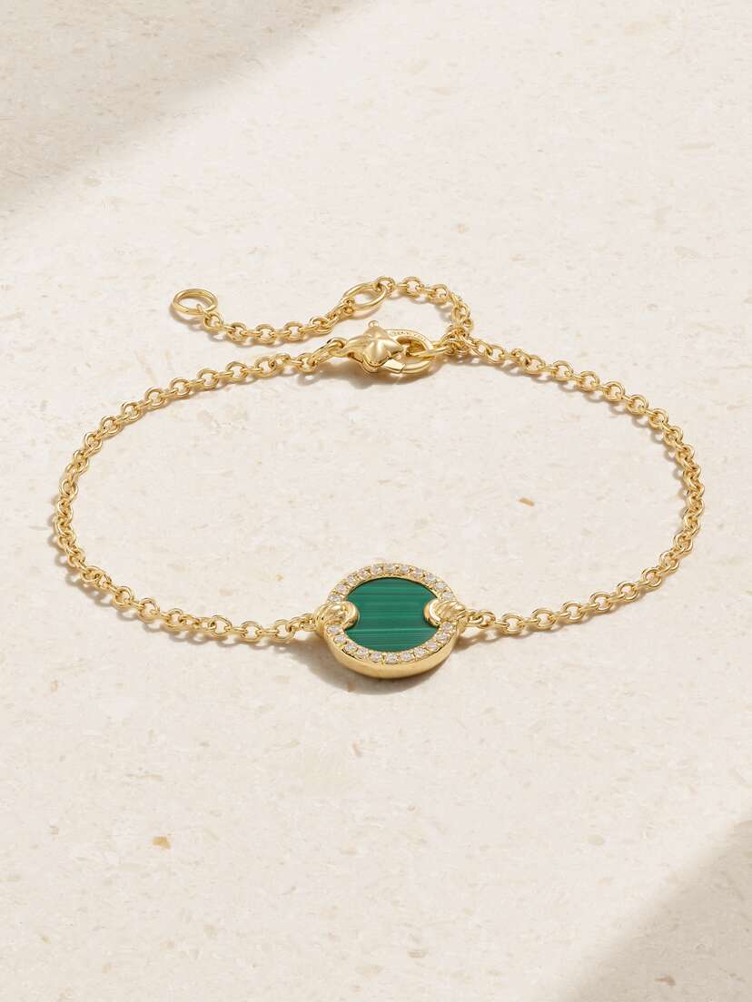 David Yurman Elements Center Station 18-karat Gold, Malachite And Diamond Bracelet