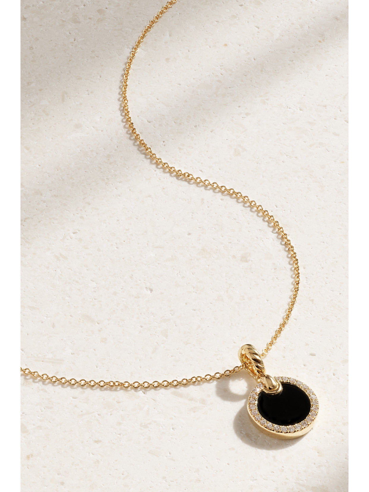 DAVID YURMAN PETITE ELEMENTS 18-KARAT GOLD, ONYX AND DIAMOND NECKLACE