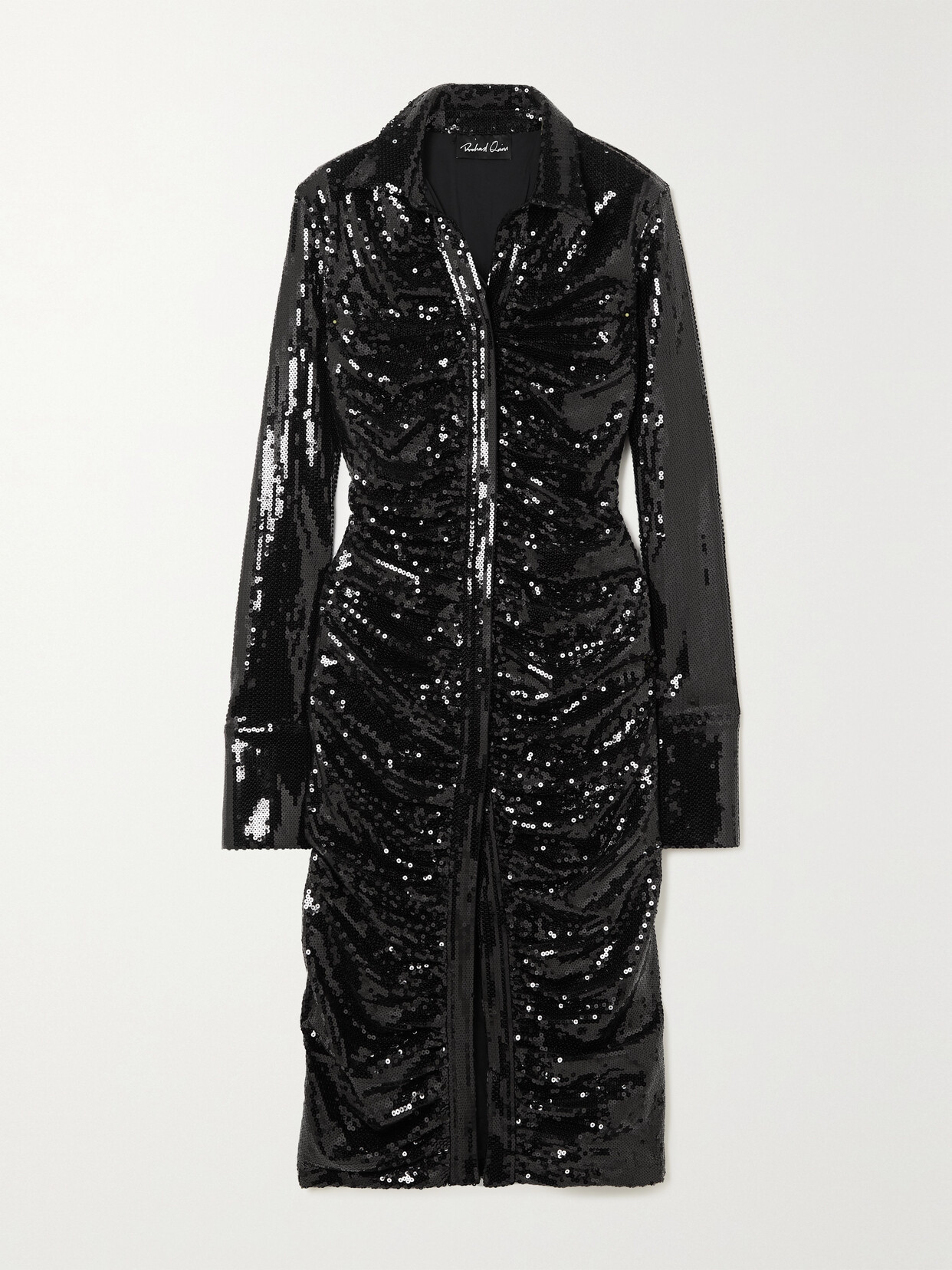 Richard Quinn - Ruched Sequined Stretch-jersey Midi Dress - Black