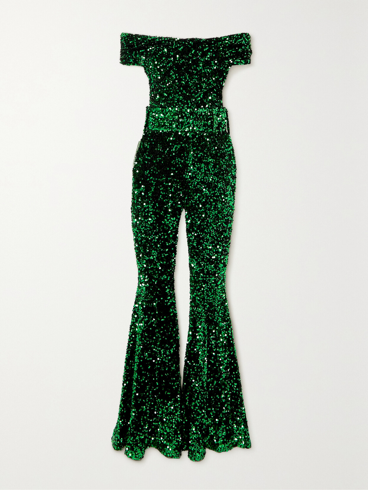 Richard Quinn - Off-the-shoulder Sequined Tulle Jumpsuit - Green