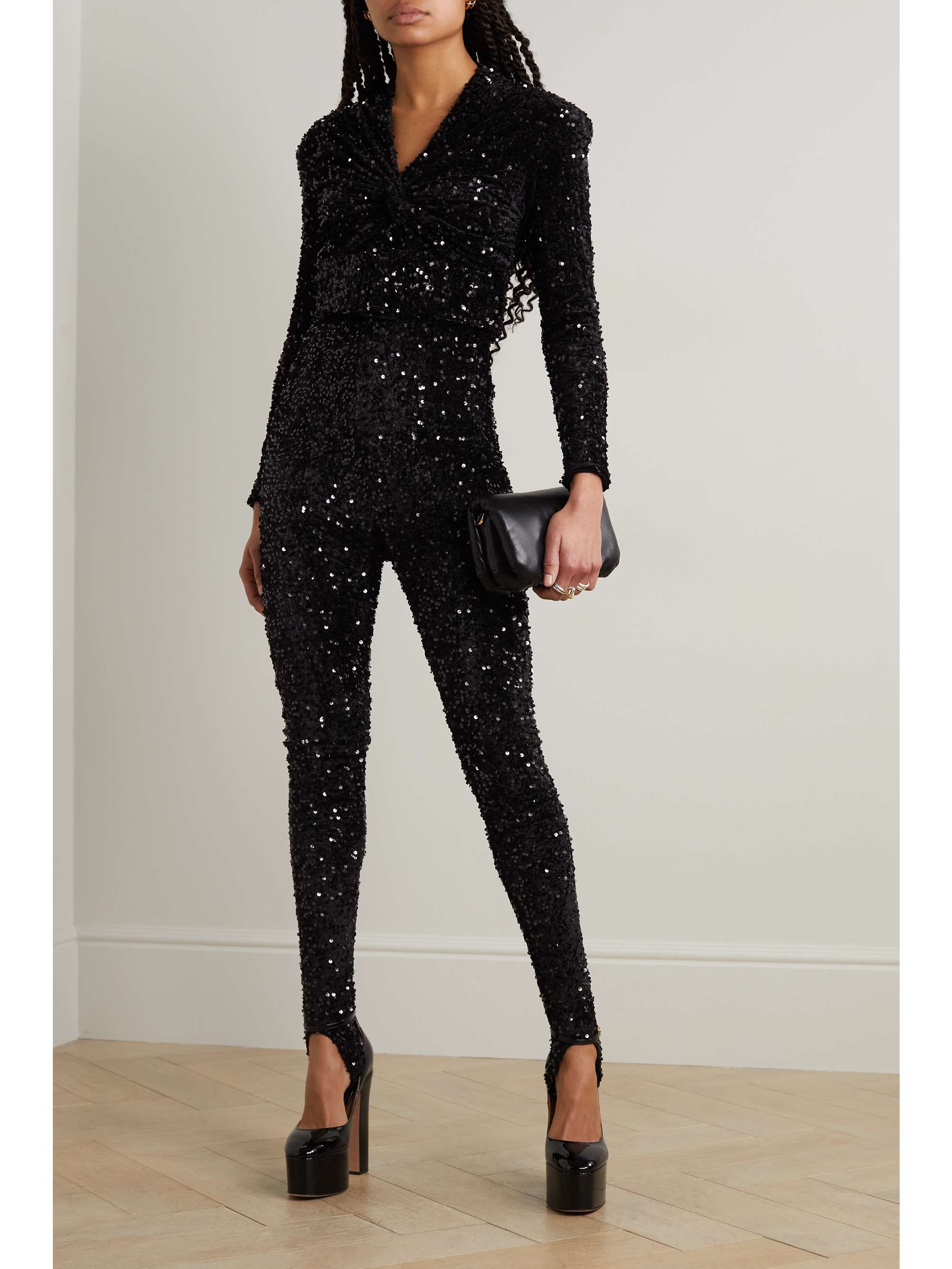 RICHARD QUINN Twist-front sequined stretch-jersey stirrup jumpsuit