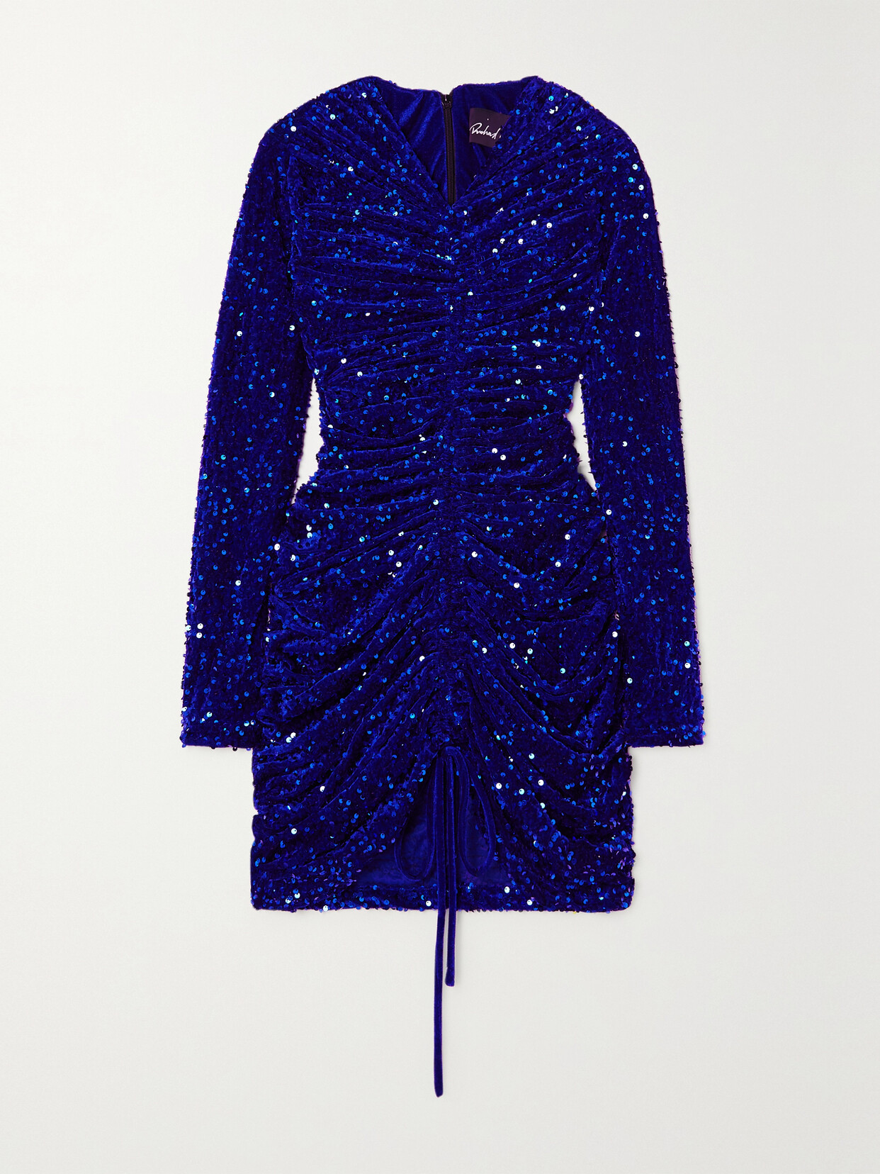 Richard Quinn - Ruched Sequined Stretch-velvet Mini Dress - Blue