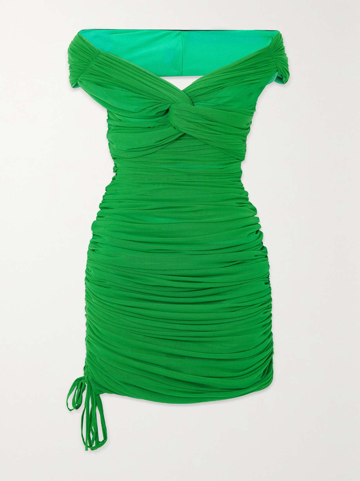 Richard Quinn Diana Off-the-shoulder Ruched Stretch-tulle Dress - Green