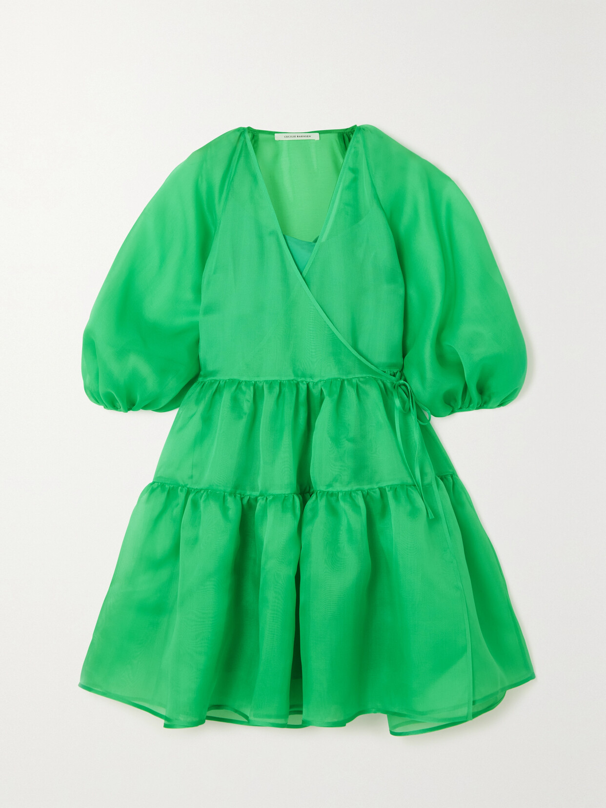 Cecilie Bahnsen Mirabelle Tiered Gathered Silk-organza Mini Wrap Dress - Green