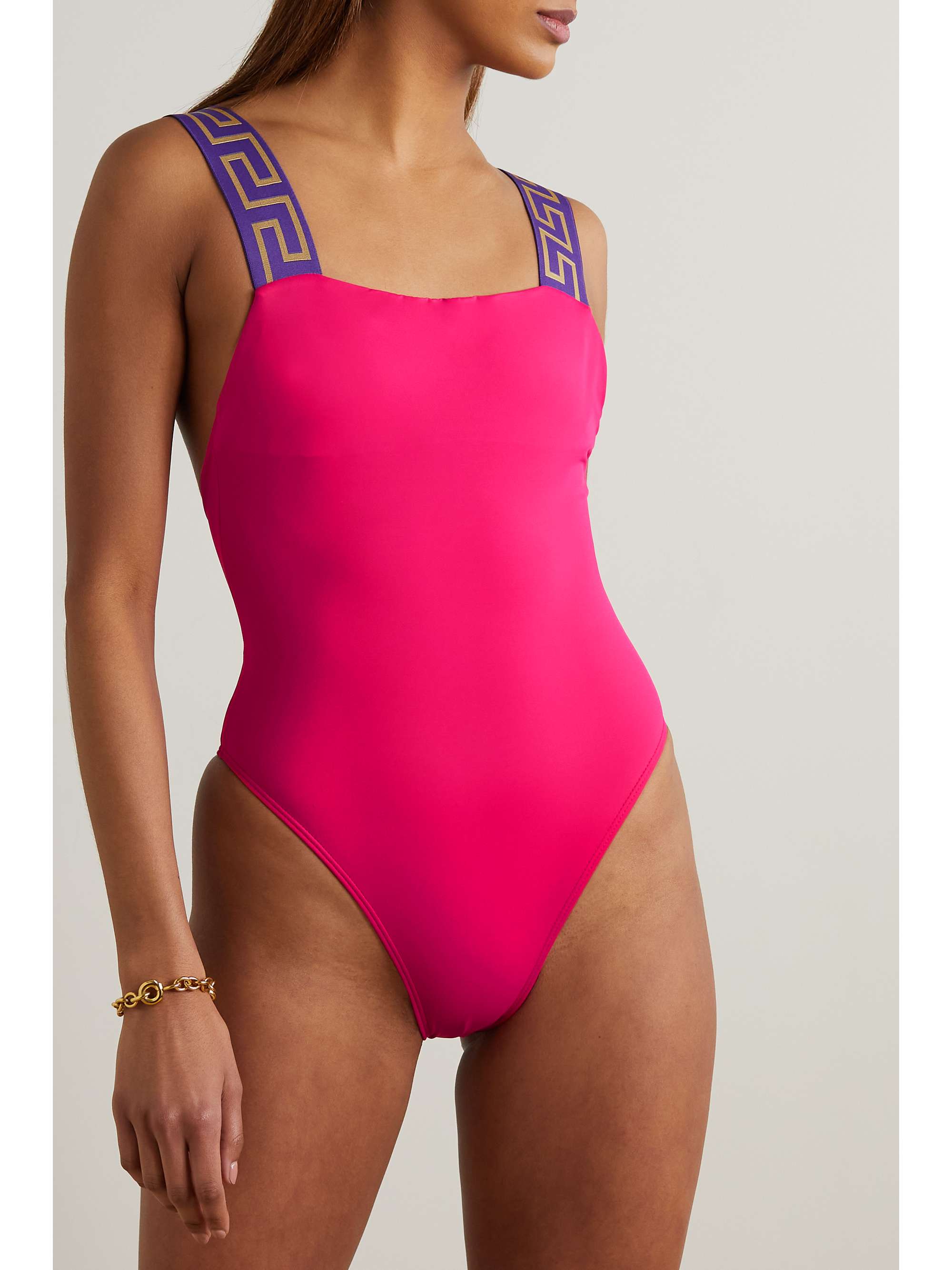 VERSACE Greca jacquard-trimmed swimsuit