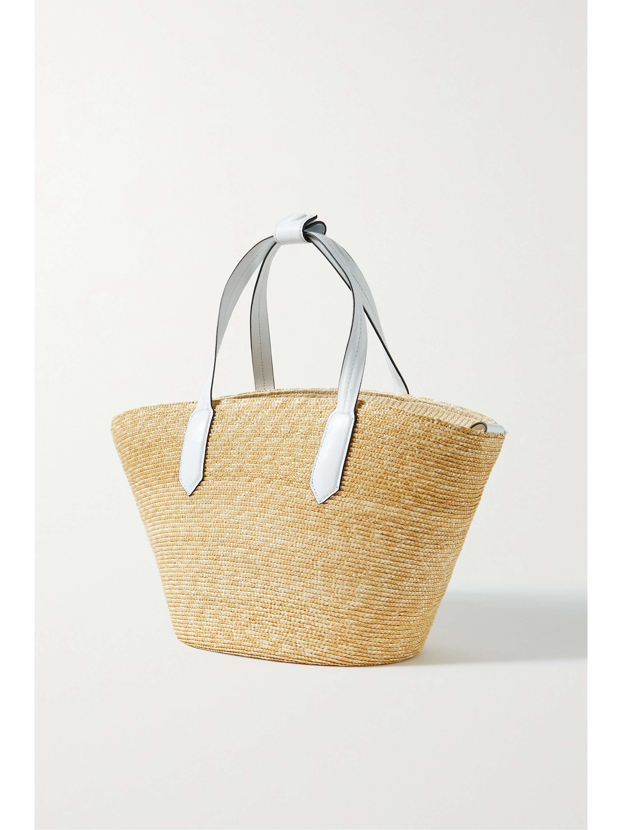 OSCAR DE LA RENTA Tulip small appliquéd leather-trimmed raffia tote