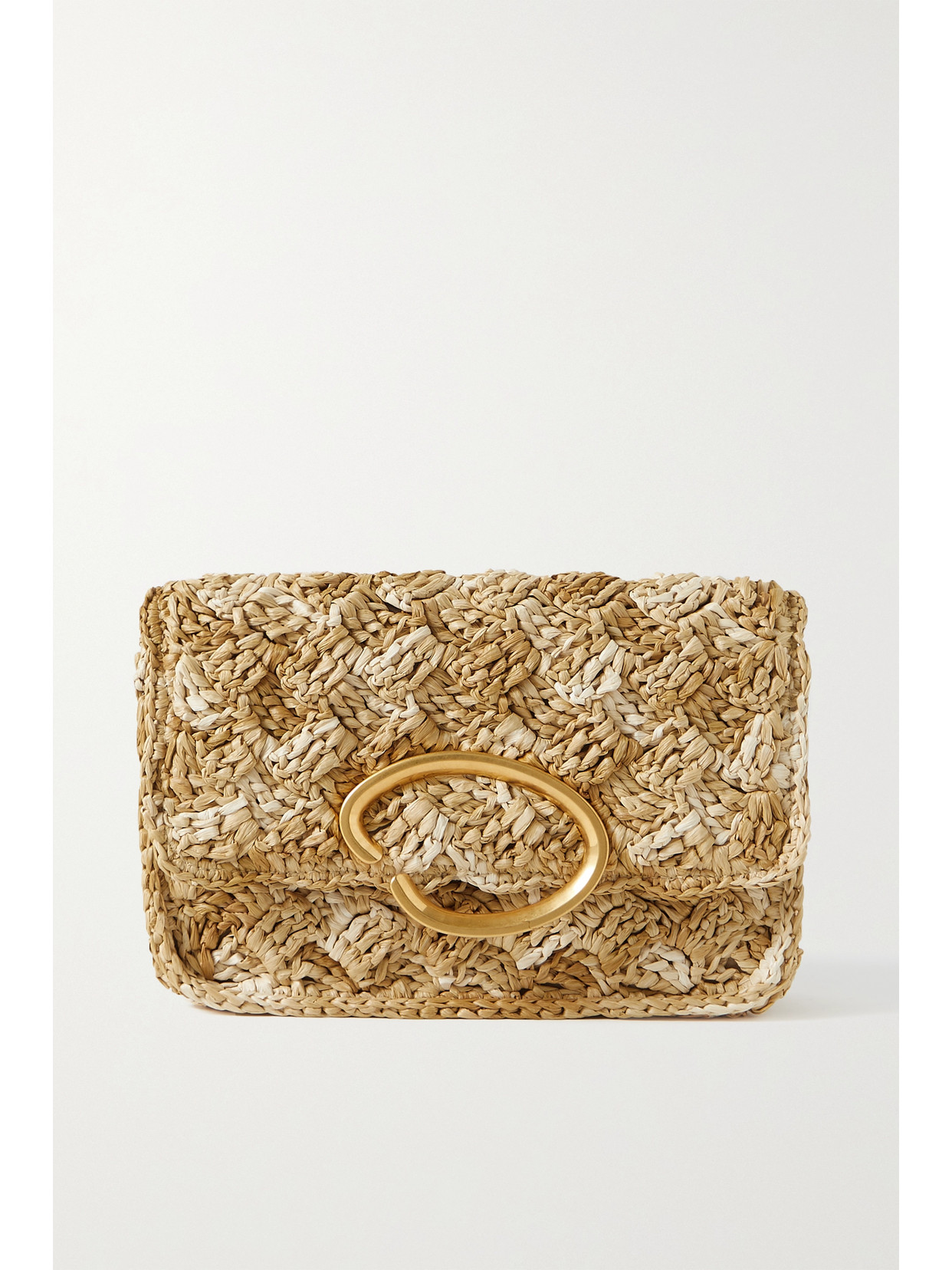 Oscar de la Renta - O Pochette Embellished Raffia Clutch - Neutrals