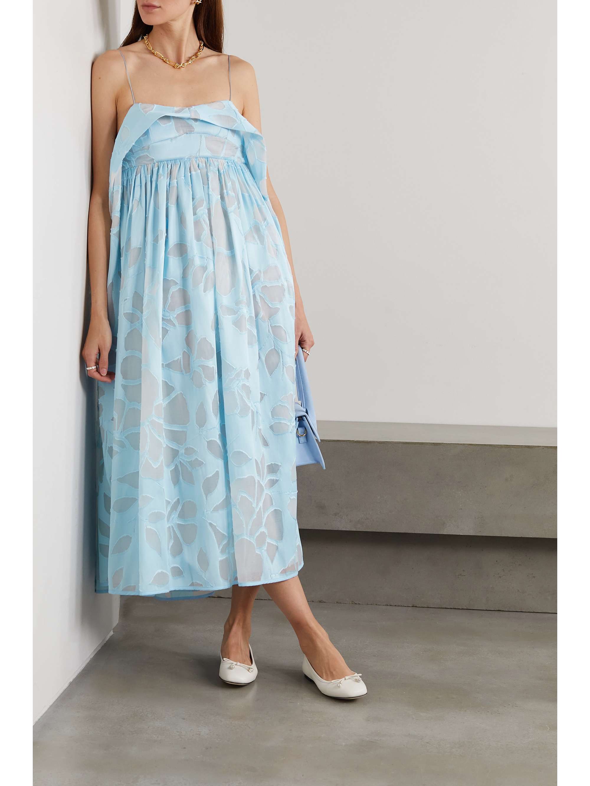 CECILIE BAHNSEN Susa cutout ruffled devoré-habotai midi dress | NET-A ...