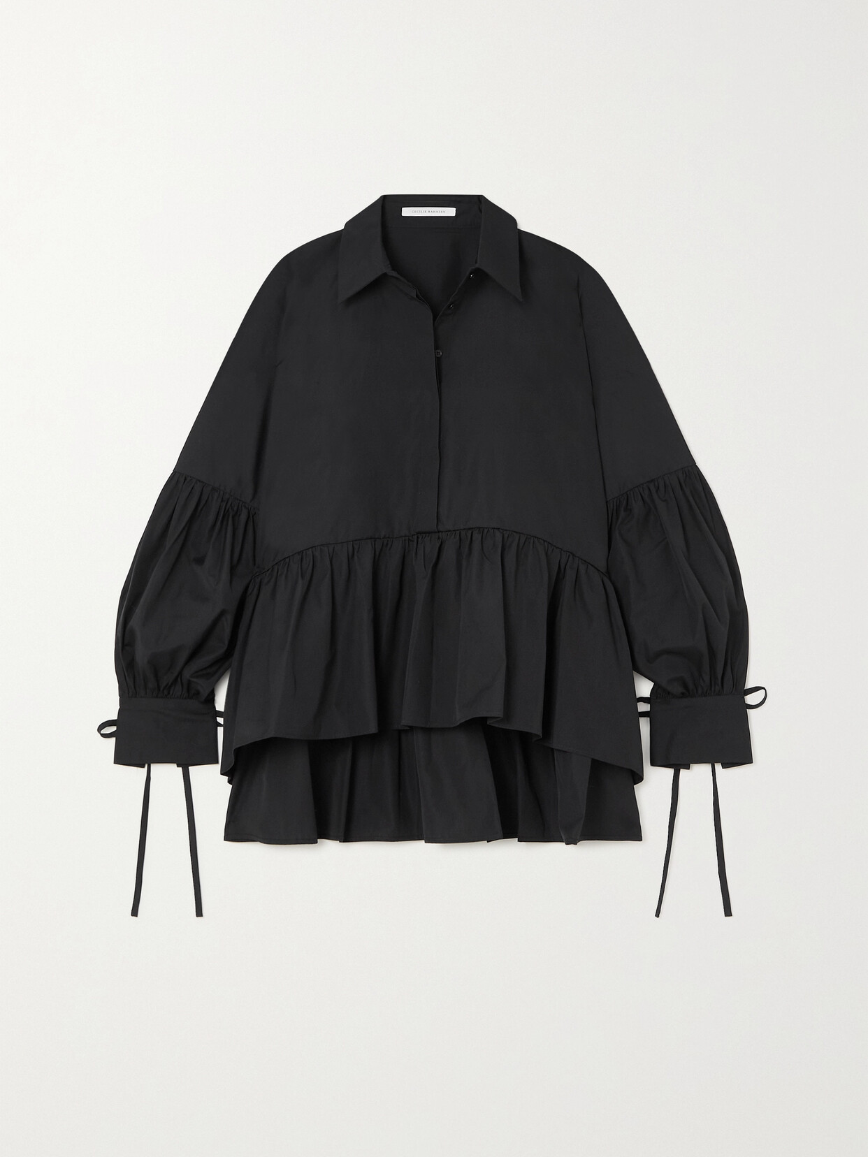 Cecilie Bahnsen - + Net Sustain Andrea Ruched Organic Cotton-poplin Peplum Shirt - Black