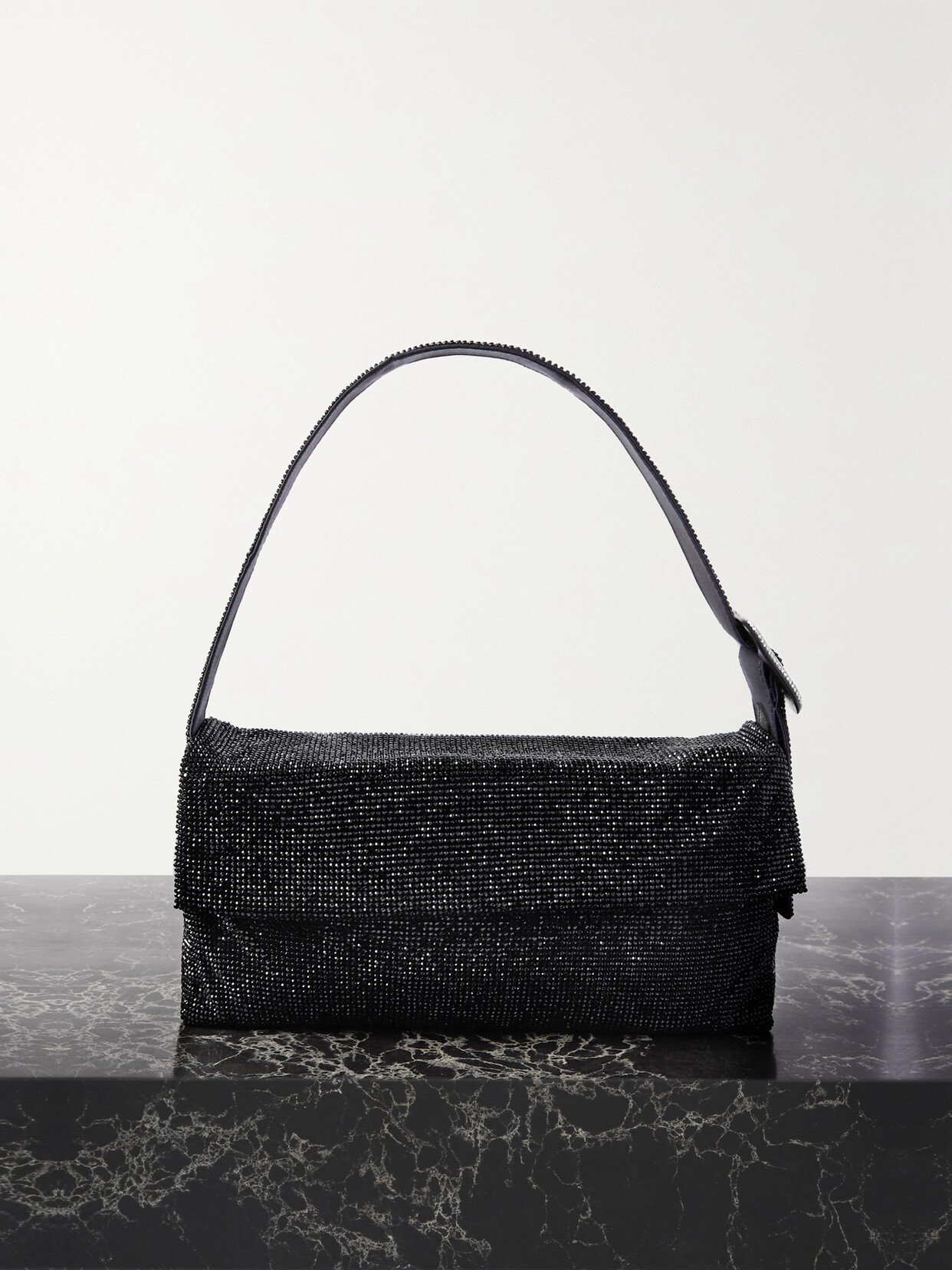 Benedetta Bruzziches Vitty La Grande Large Crystal-embellished Satin Shoulder Bag - Black