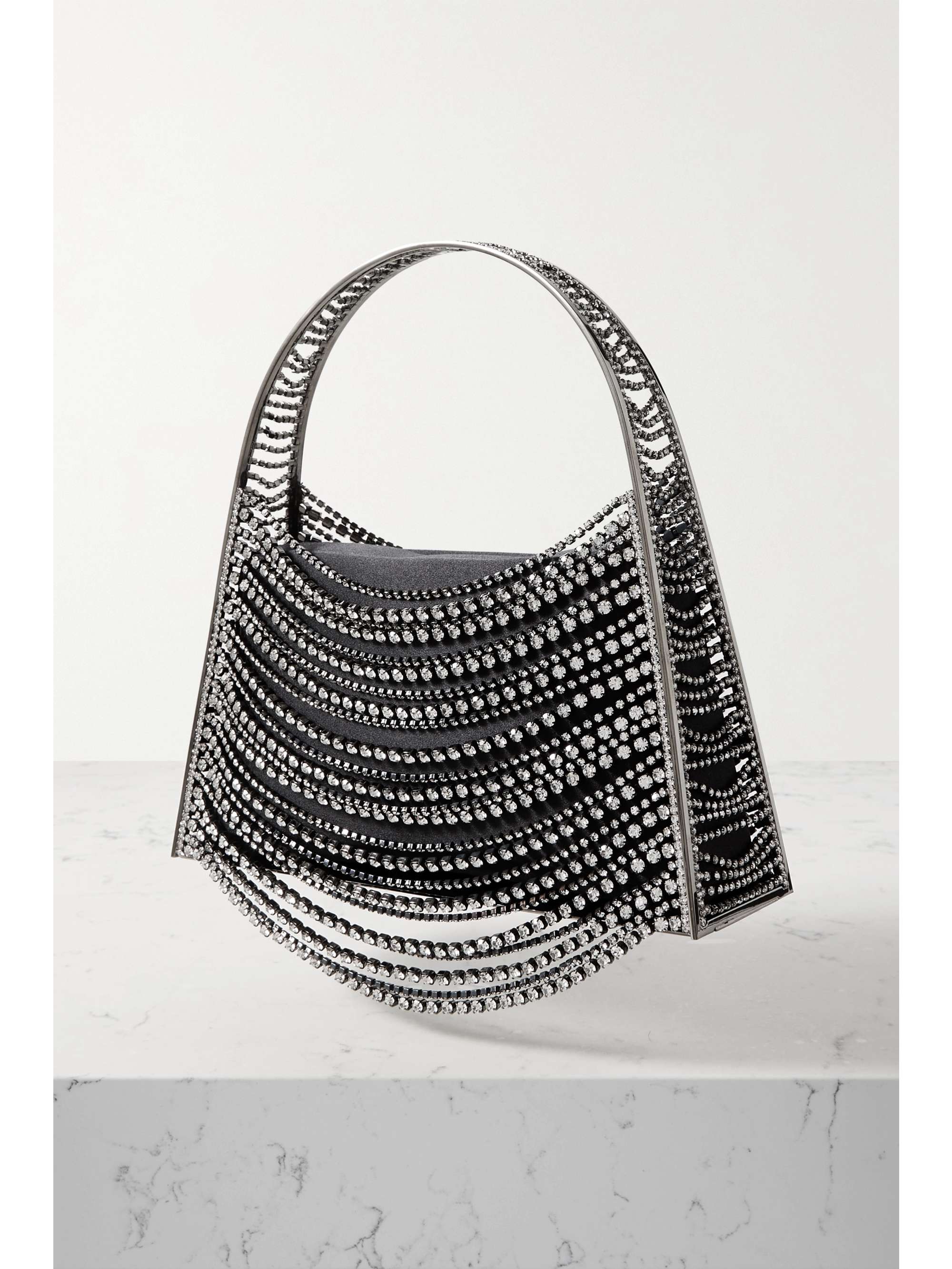 BENEDETTA BRUZZICHES Lucia in the Sky crystal-embellished silver-tone and satin tote