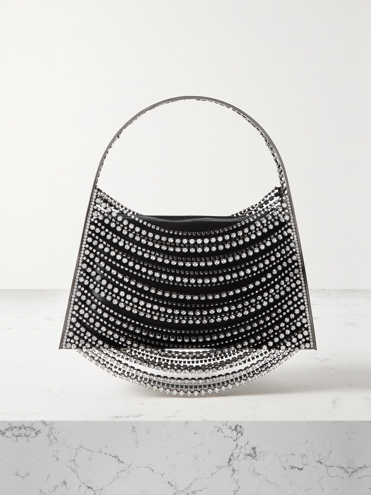 Benedetta Bruzziches - Lucia In The Sky Crystal-embellished Silver-tone And Satin Tote - Black