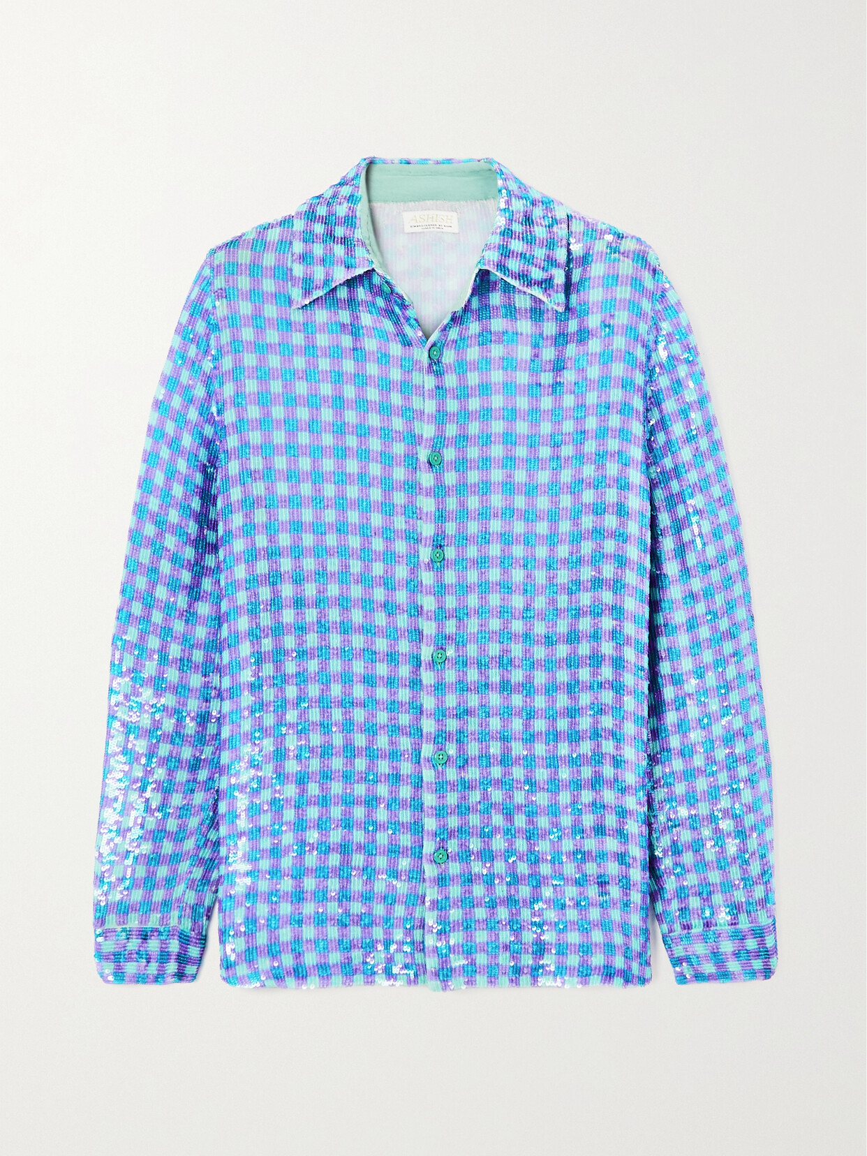 Ashish - Checked Sequined Tulle Shirt - Blue