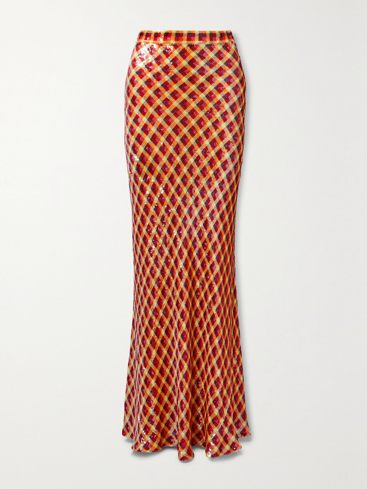 Ashish - Checked Sequined Tulle Maxi Skirt - Red