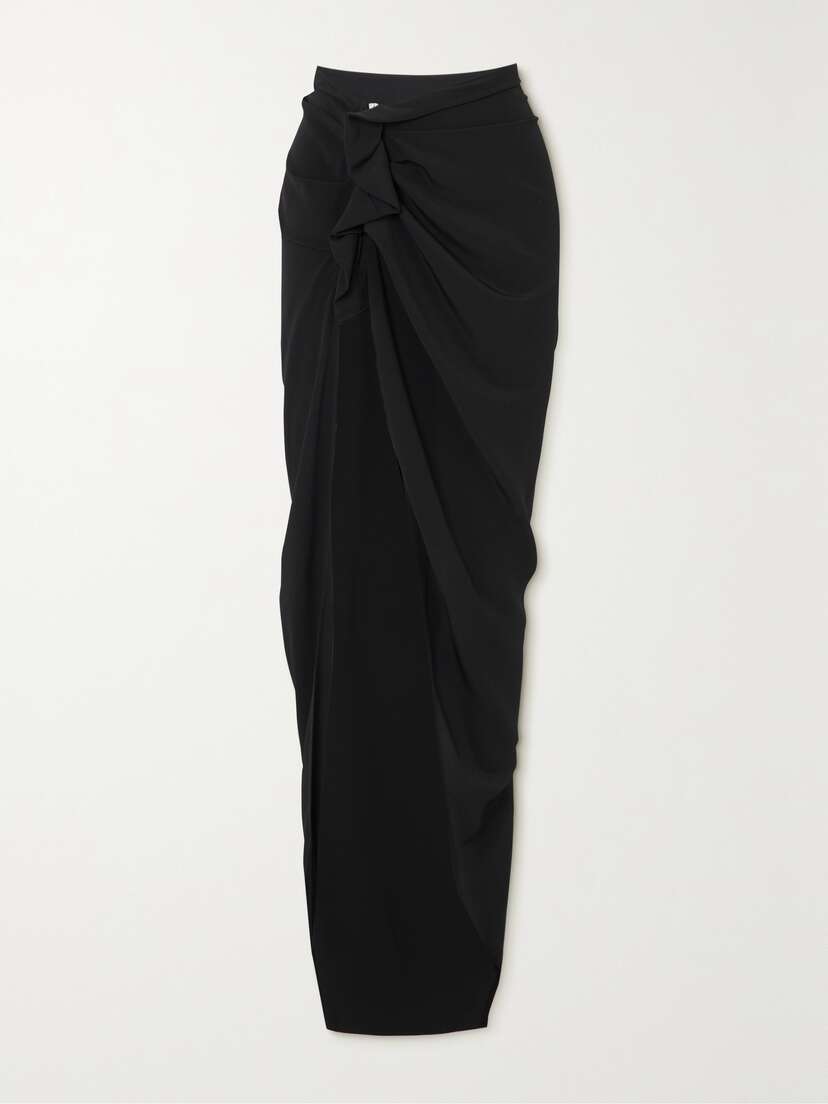 Rick Owens Gathered Asymmetric Crepe Maxi Skirt