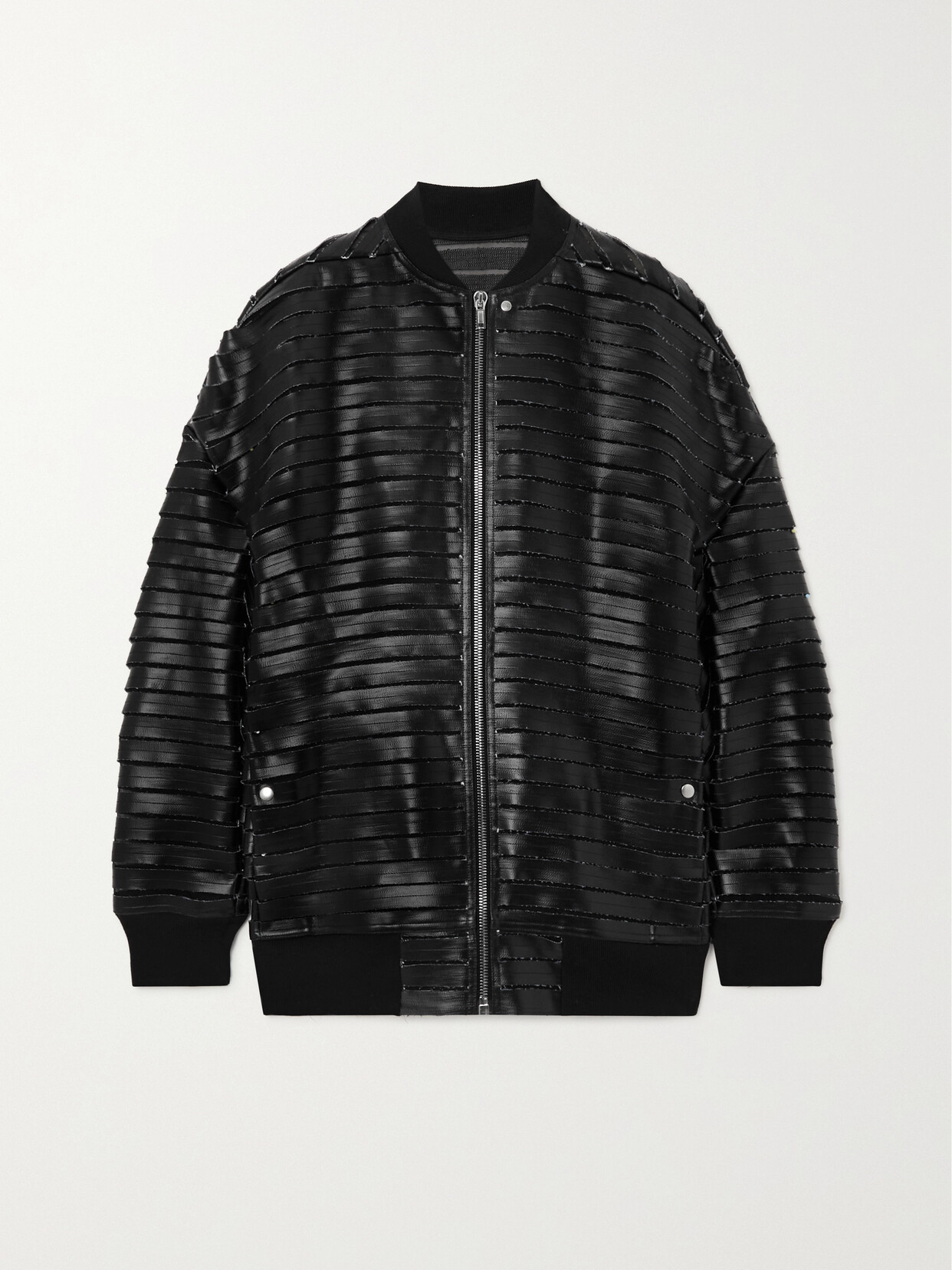 RICK OWENS JUMBO PETER FLIGHT CUTOUT COATED-DENIM JACKET