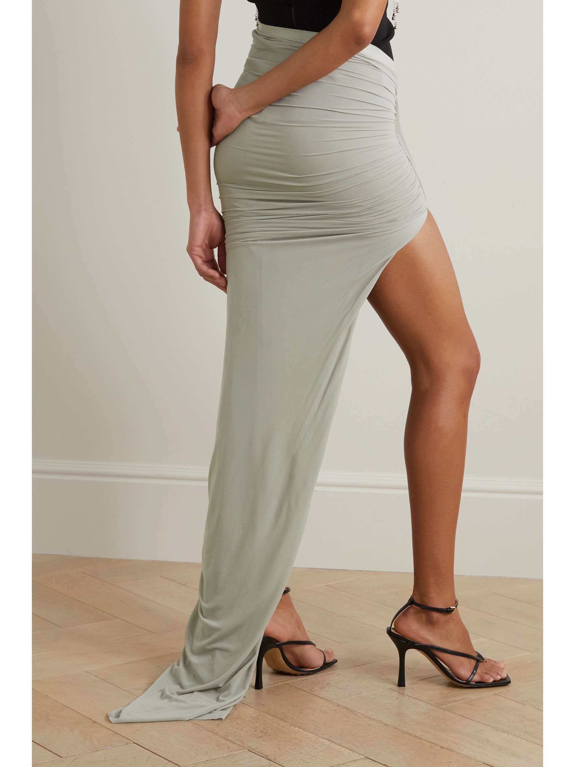Ruched asymmetric jersey skirt discount