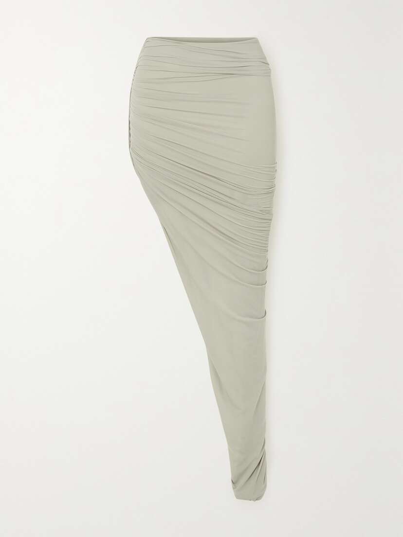 Rick Owens Asymmetric Ruched Stretch-jersey Skirt