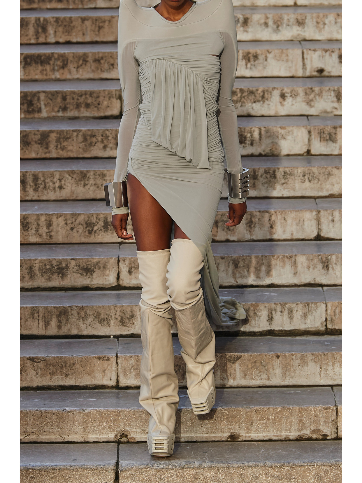 Asymmetric Ruched Stretch-Jersey Skirt