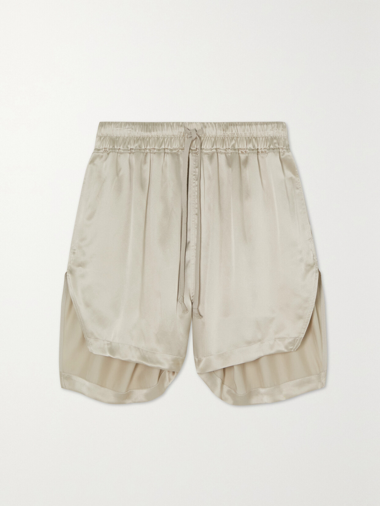 RICK OWENS ASYMMETRIC SILK-SATIN SHORTS