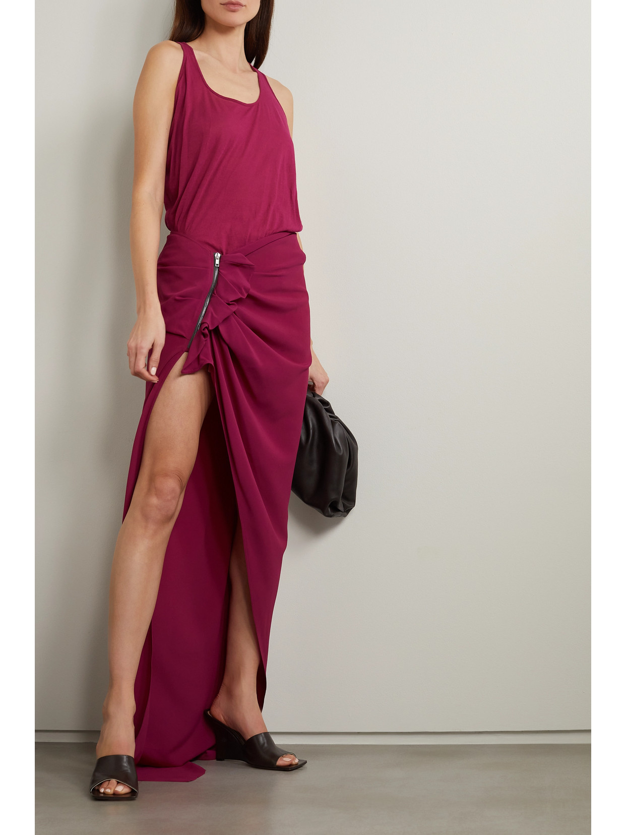 Shop Rick Owens Gathered Asymmetric Crepe Maxi Skirt In Pink