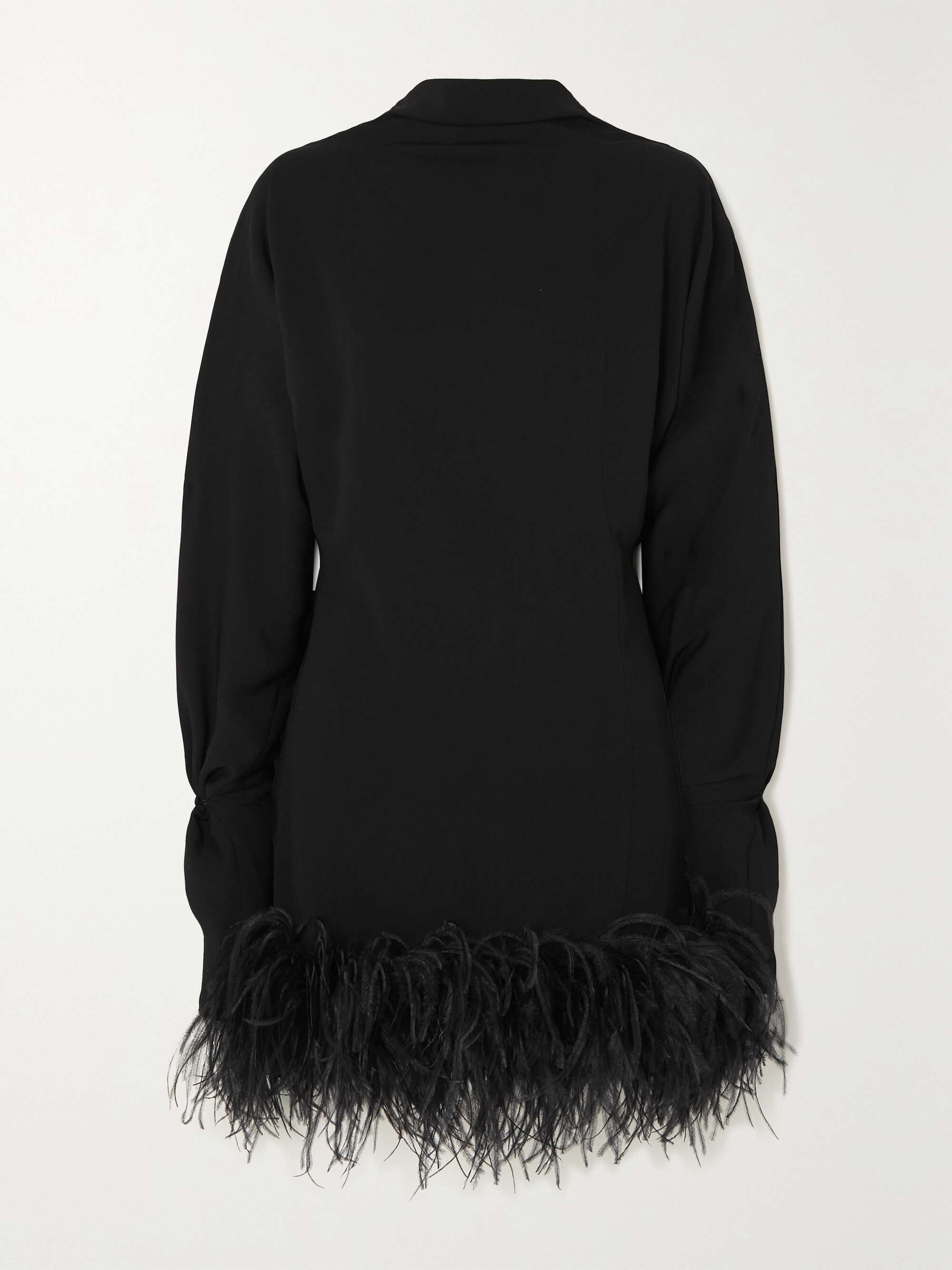 Black Flora open-back feather-trimmed crepe mini dress | 16ARLINGTON | NET-A-PORTER