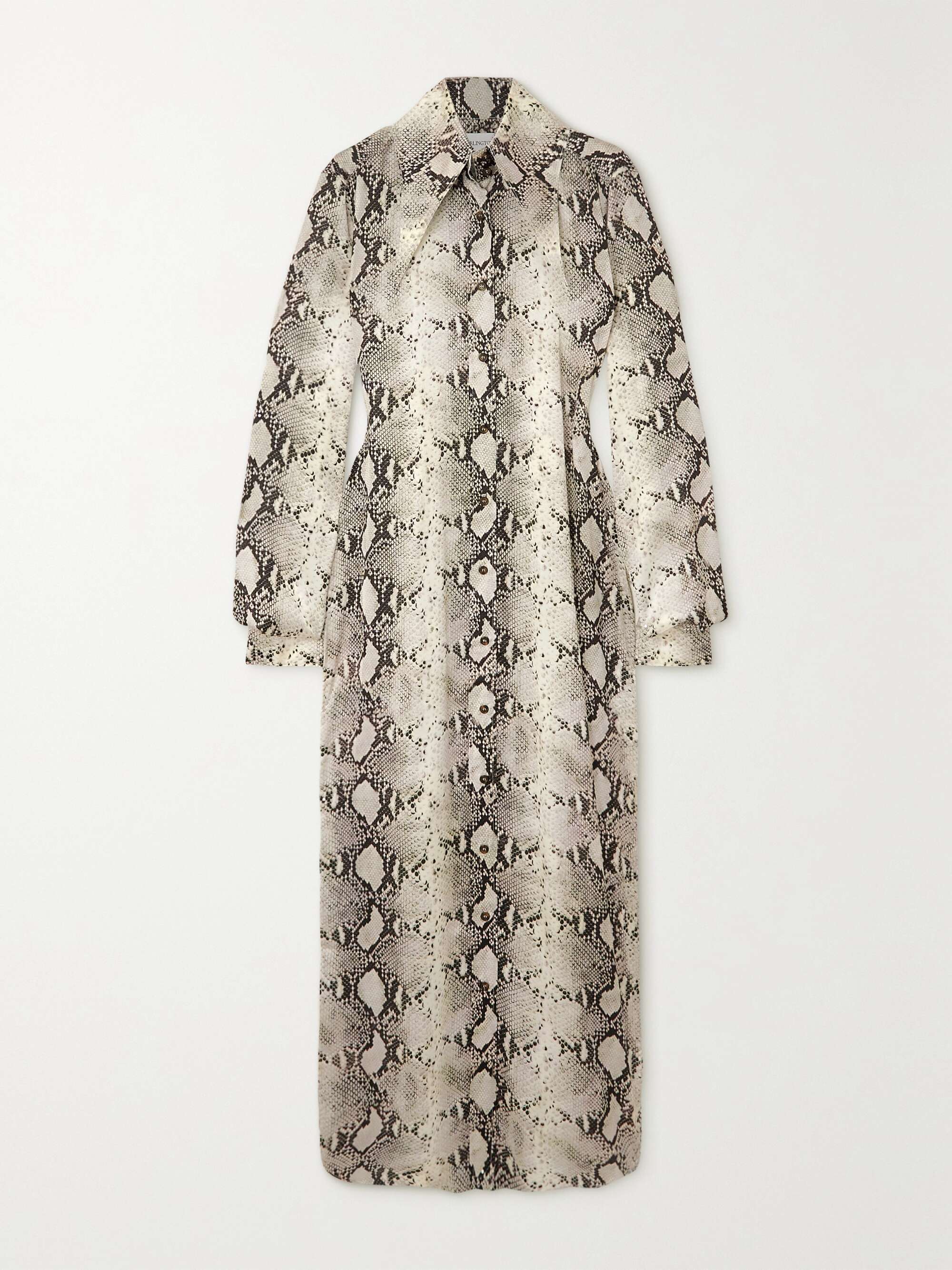 16ARLINGTON Ione snake-print satin maxi shirt dress | NET-A-PORTER