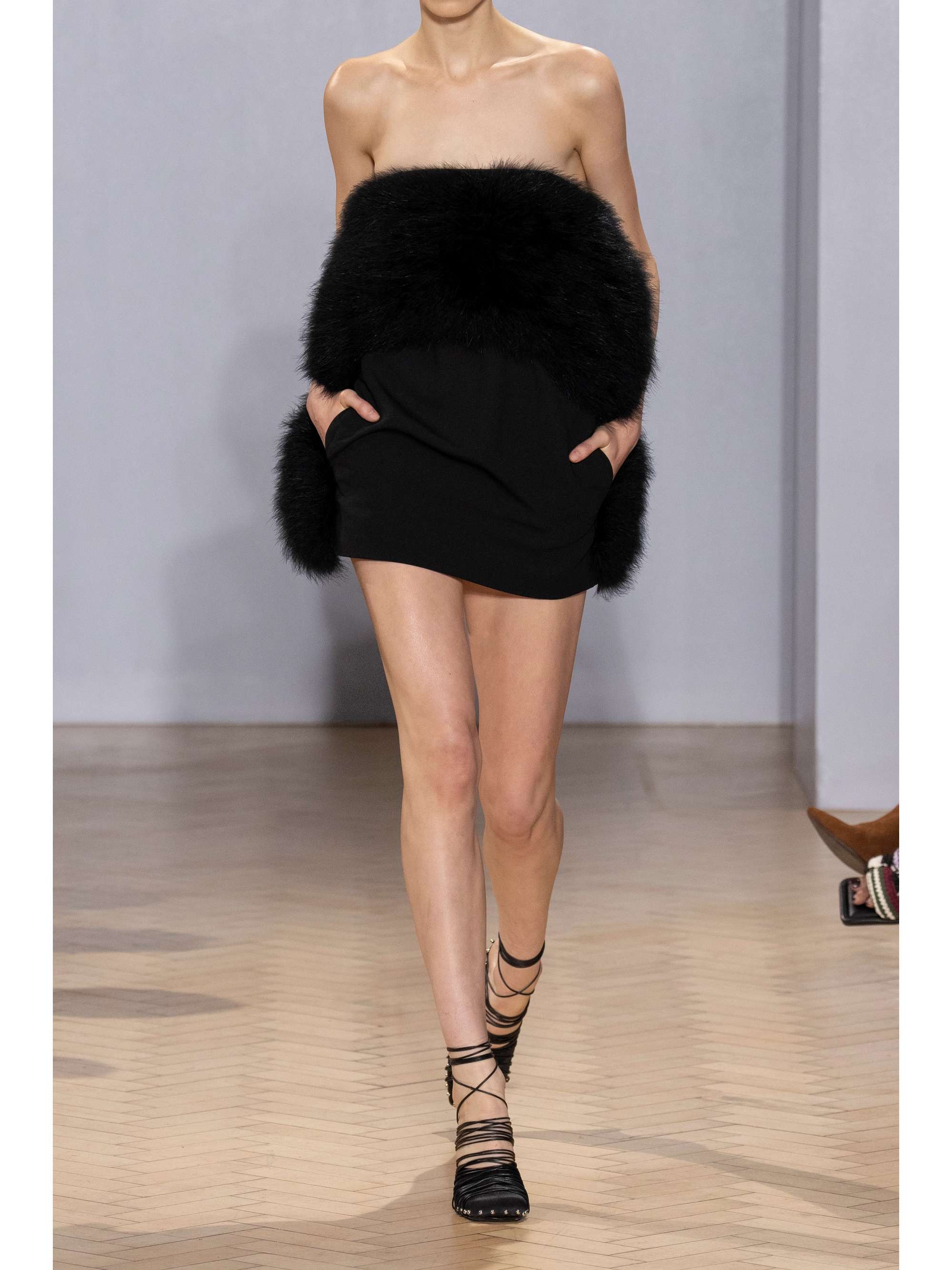 16ARLINGTON Blaise strapless feather-trimmed satin and stretch-crepe mini dress
