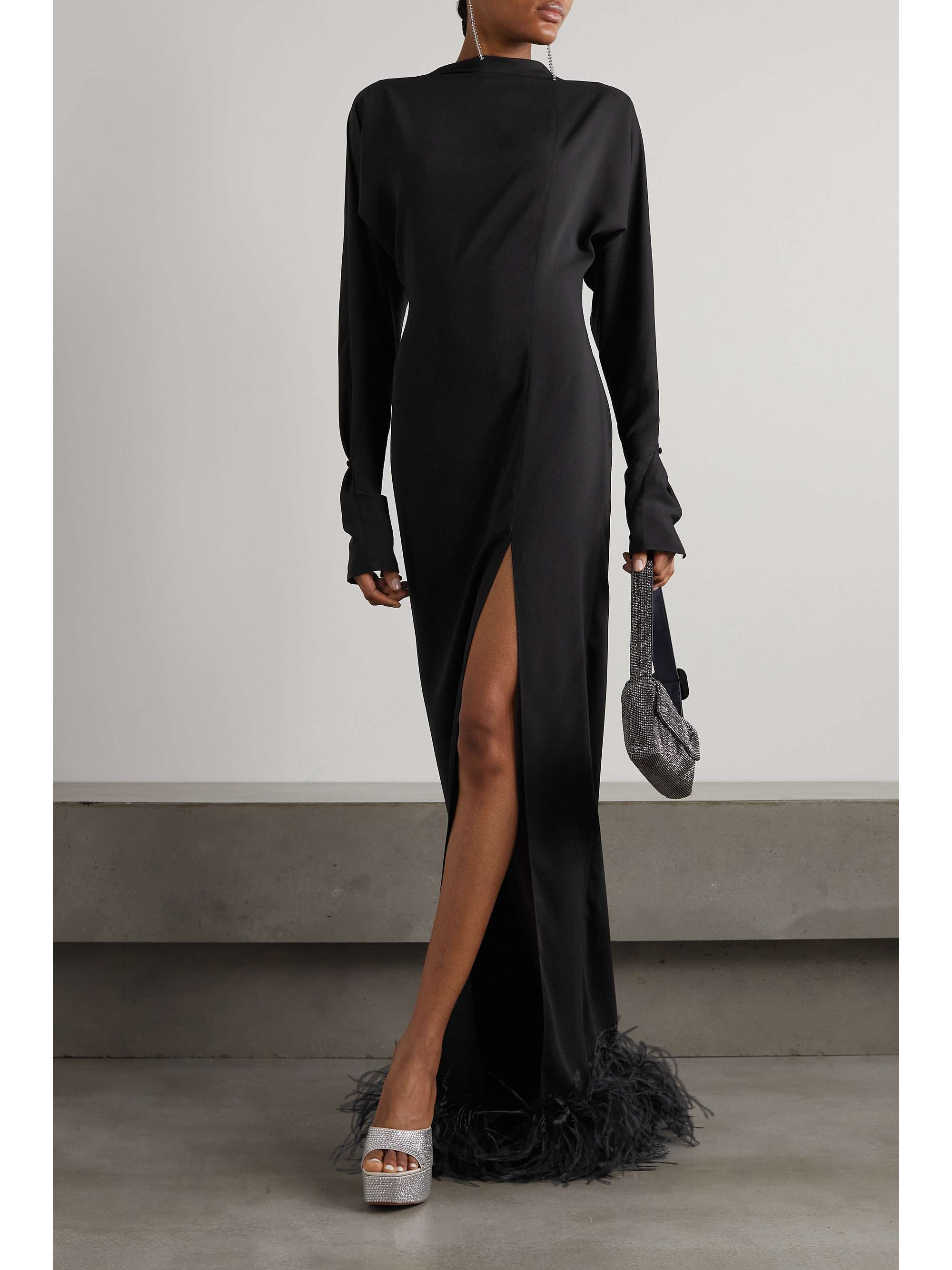 16ARLINGTON Flora open-back feather-trimmed crepe gown