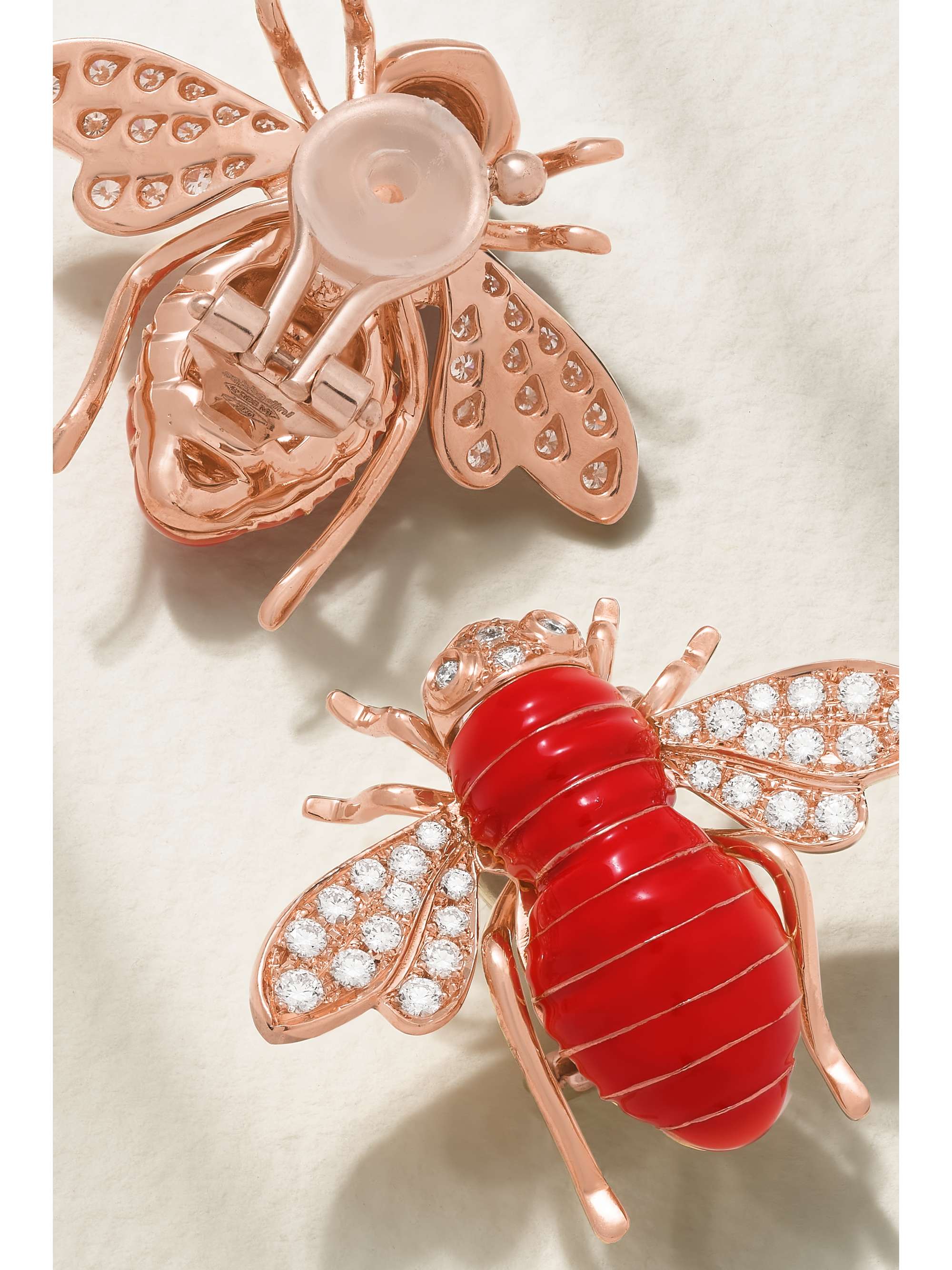 SABBADINI Bee 18-karat gold, enamel and diamond clip-on earrings