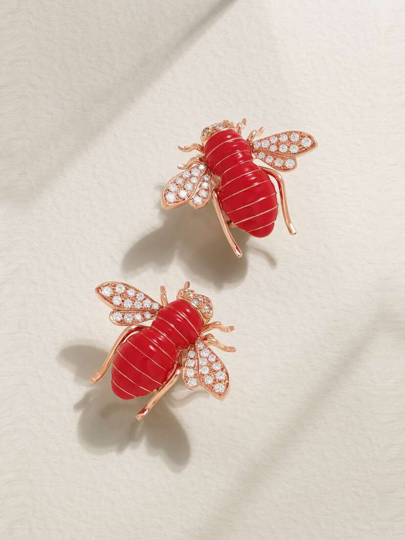 Sabbadini Bee 18-karat Gold, Enamel And Diamond Clip-on Earrings