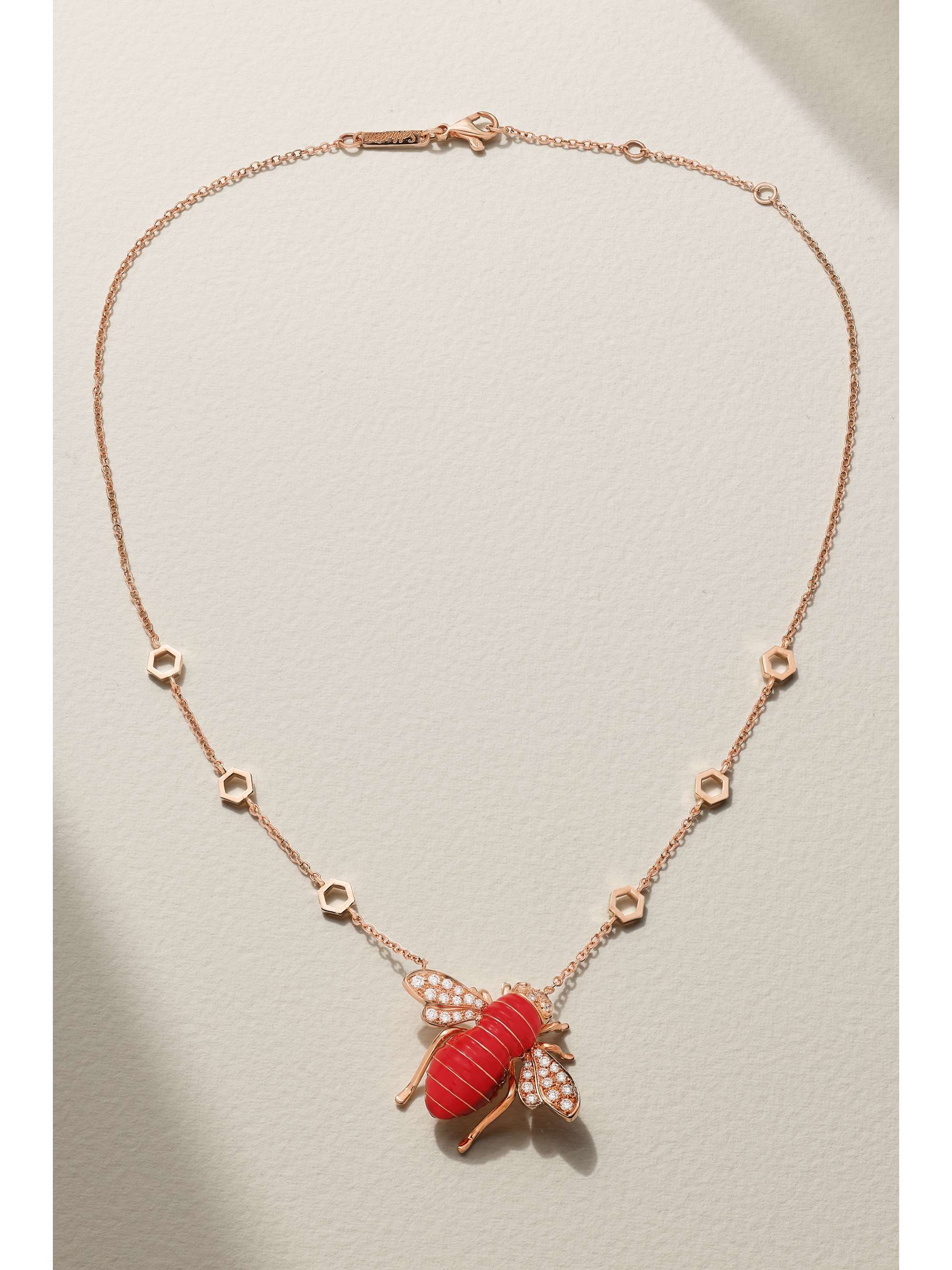 SABBADINI Bee 18-karat gold, enamel and diamond necklace